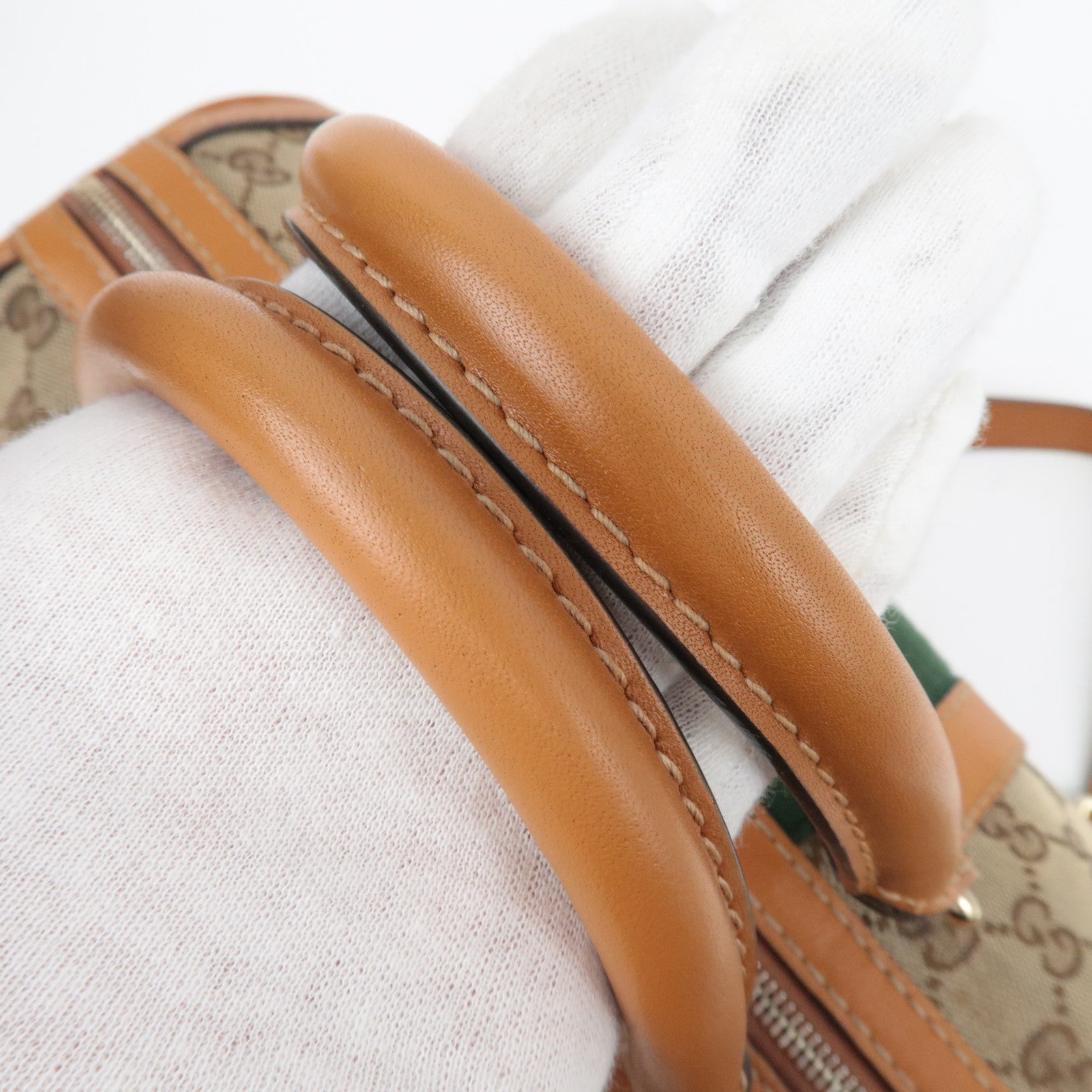 GUCCI Sherry GG canvas leren 2WAY Boston tas beige bruin 247205 *band