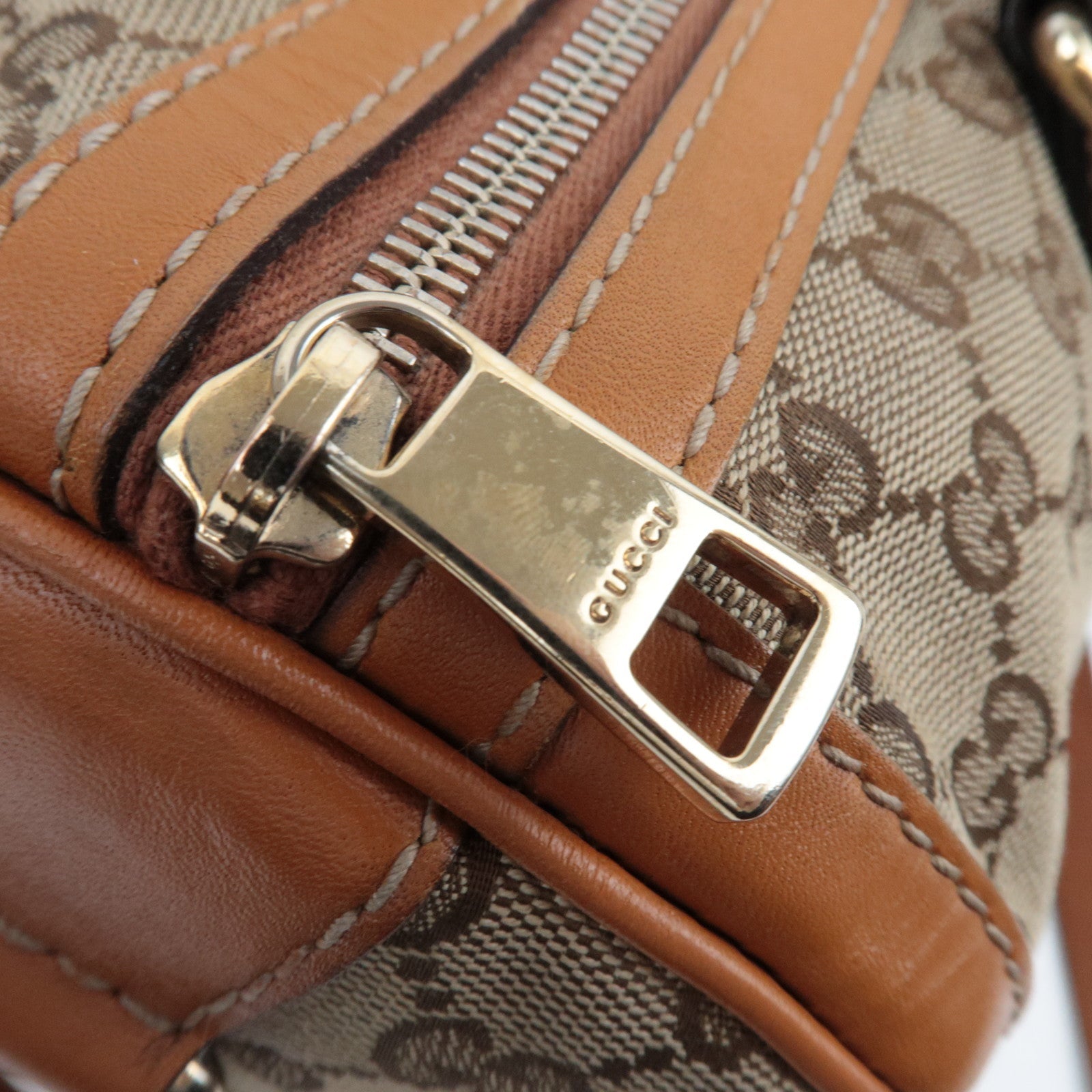 GUCCI Sherry GG canvas leren 2WAY Boston tas beige bruin 247205 *band