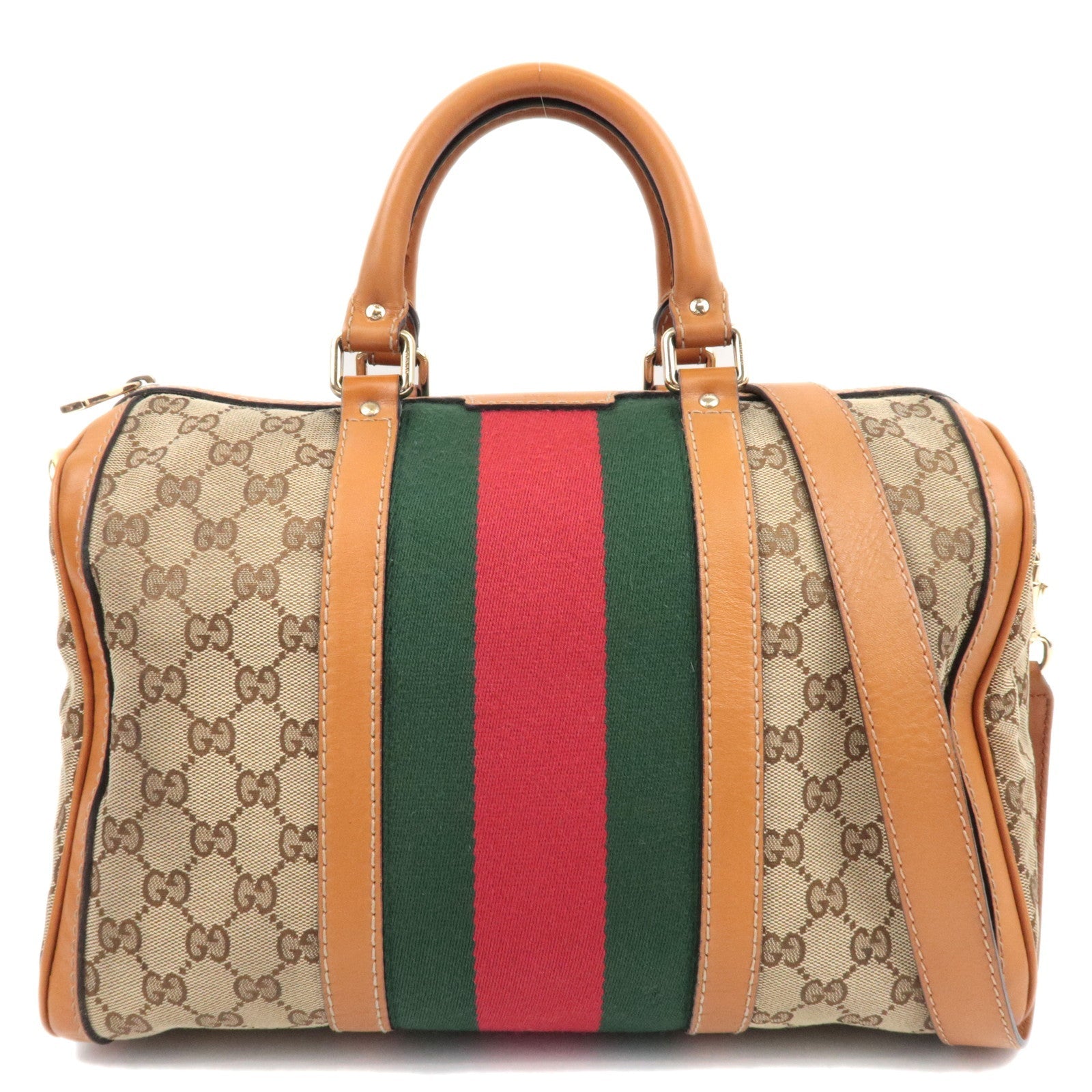 GUCCI Sherry GG canvas Leather 2WAY Boston Bag Beige Brown 247205 *Strap