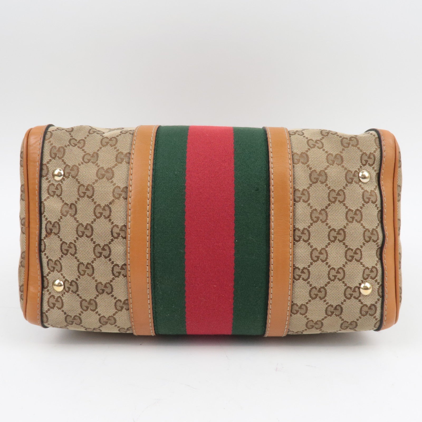 GUCCI Sherry GG canvas leren 2WAY Boston tas beige bruin 247205 *band