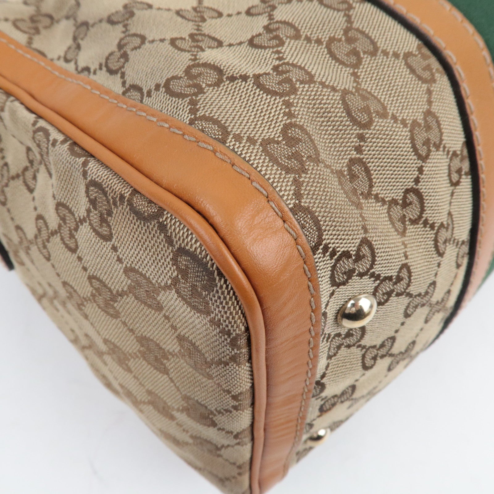 GUCCI Sherry GG canvas leren 2WAY Boston tas beige bruin 247205 *band