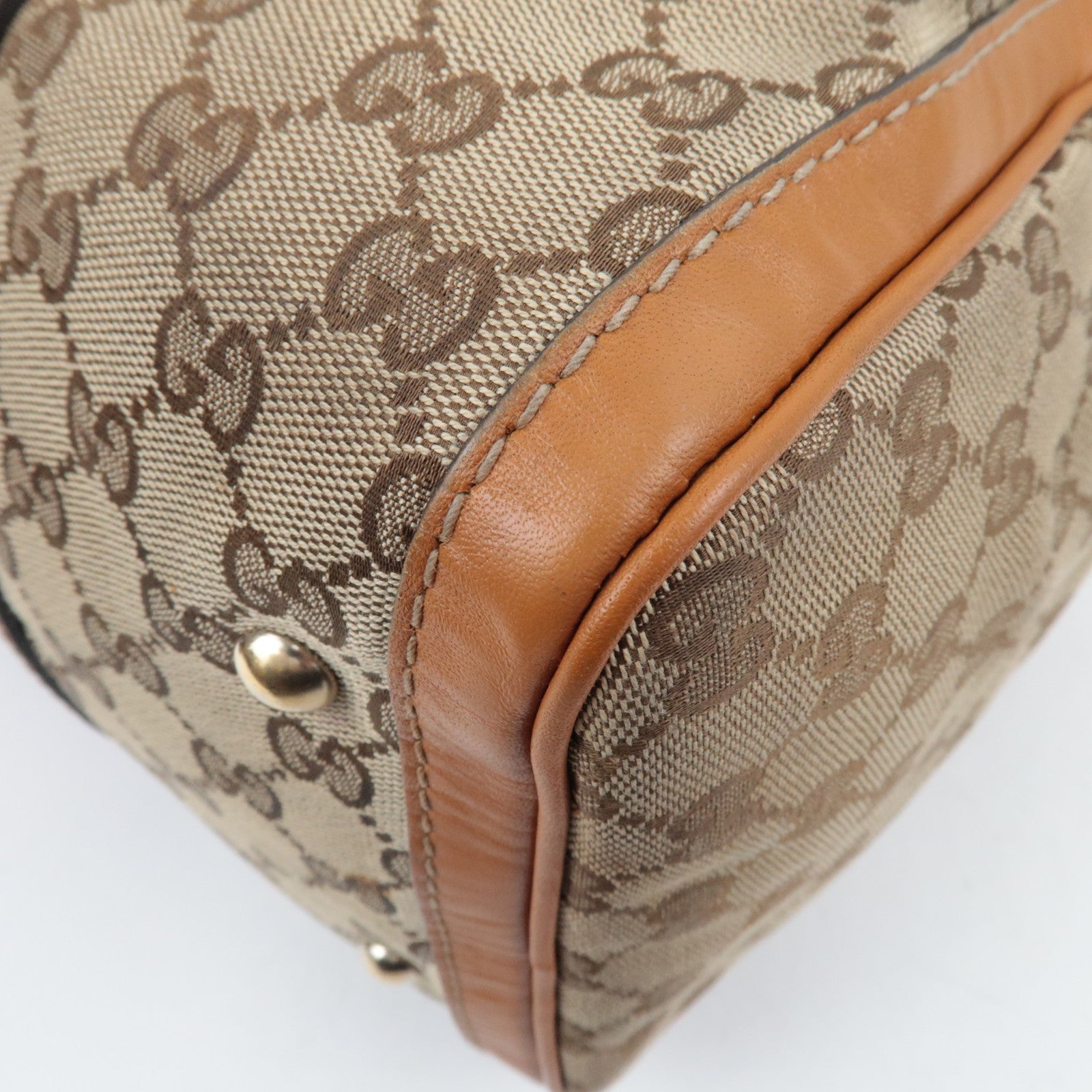 GUCCI Sherry GG canvas leren 2WAY Boston tas beige bruin 247205 *band