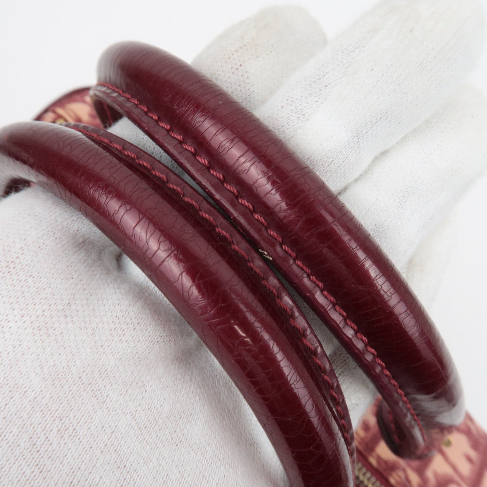 Christian Dior Trotter PVC Patent Leather Boston Bag Bordeaux *Key lock