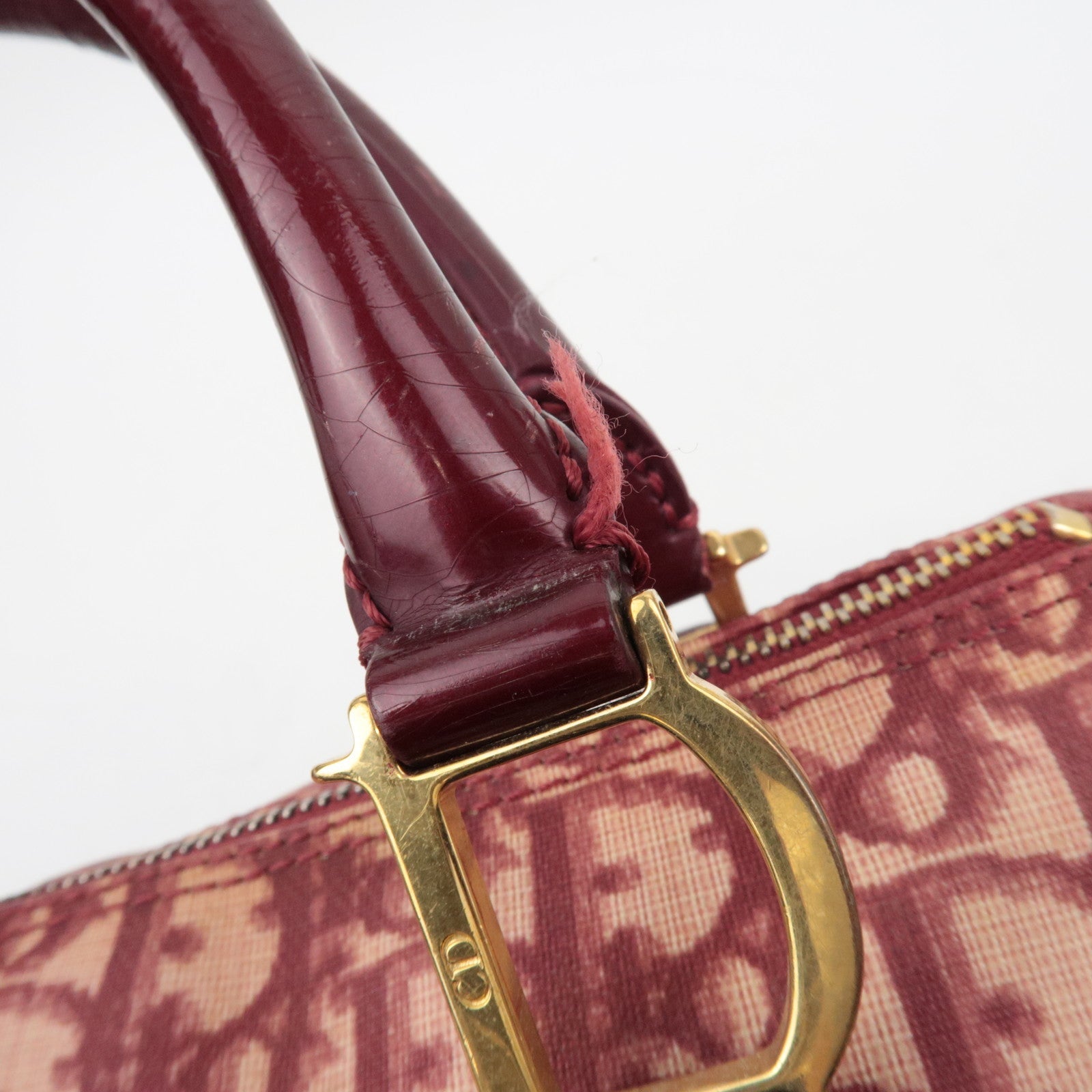 Christian Dior Trotter PVC Patent Leather Boston Bag Bordeaux *Key lock