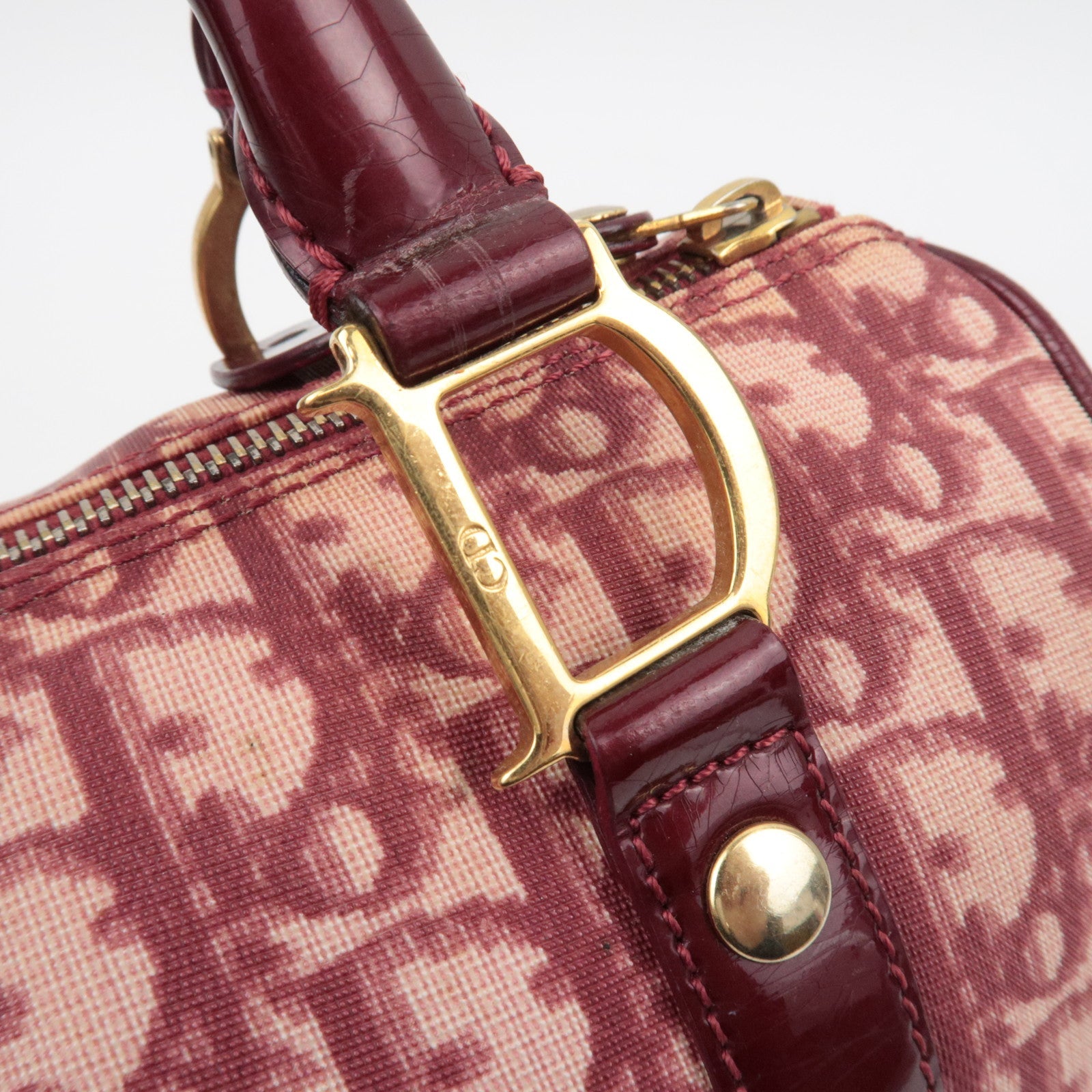 Christian Dior Trotter PVC Patent Leather Boston Bag Bordeaux *Key lock