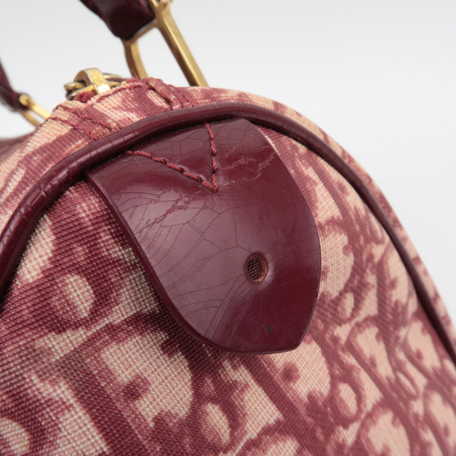 Christian Dior Trotter PVC Patent Leather Boston Bag Bordeaux *Key lock