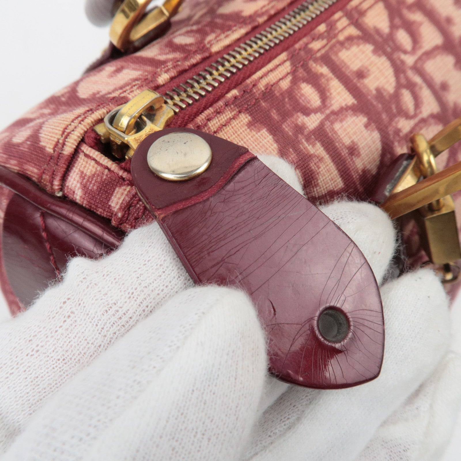 Christian Dior Trotter PVC Patent Leather Boston Bag Bordeaux *Key lock