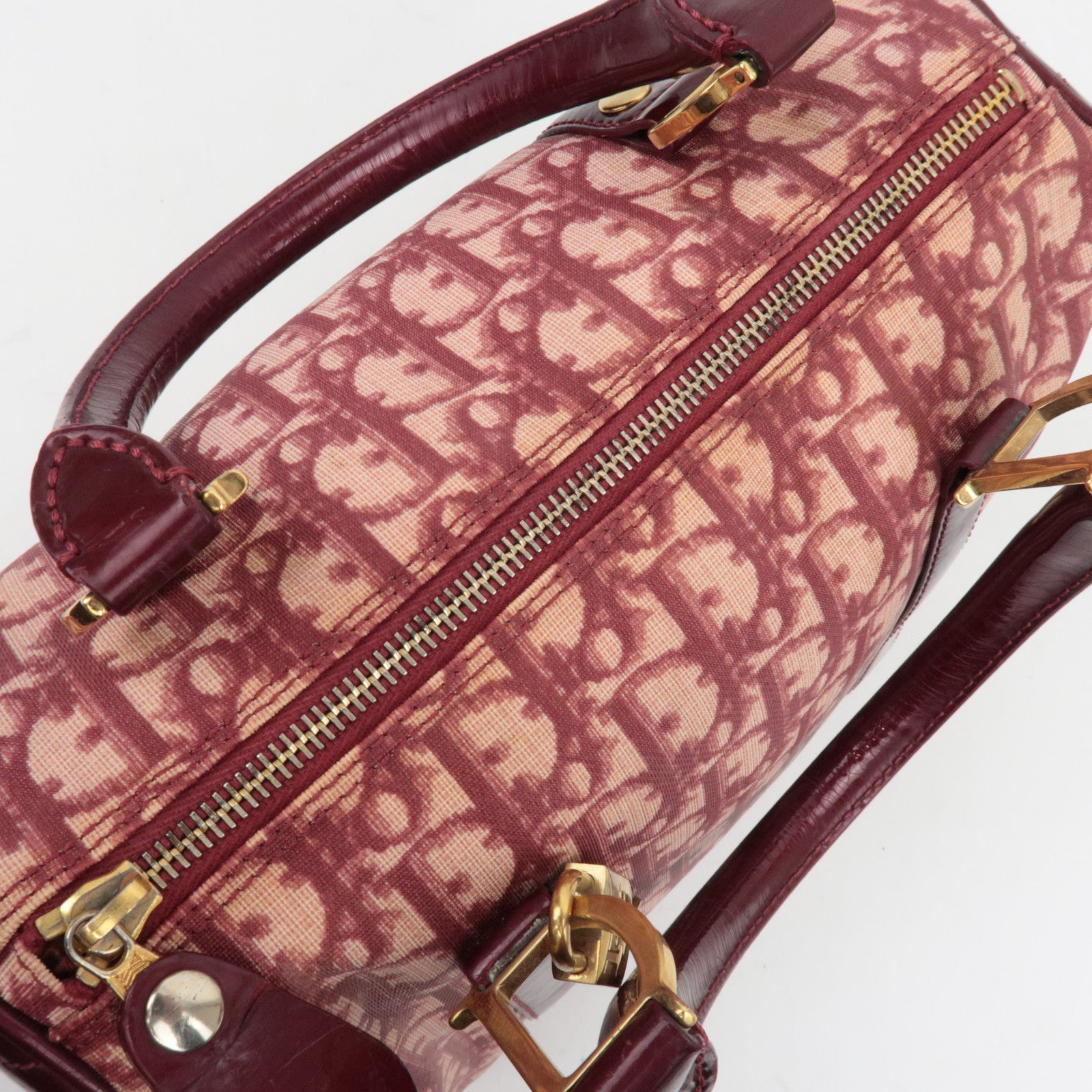 Christian Dior Trotter PVC Patent Leather Boston Bag Bordeaux *Key lock