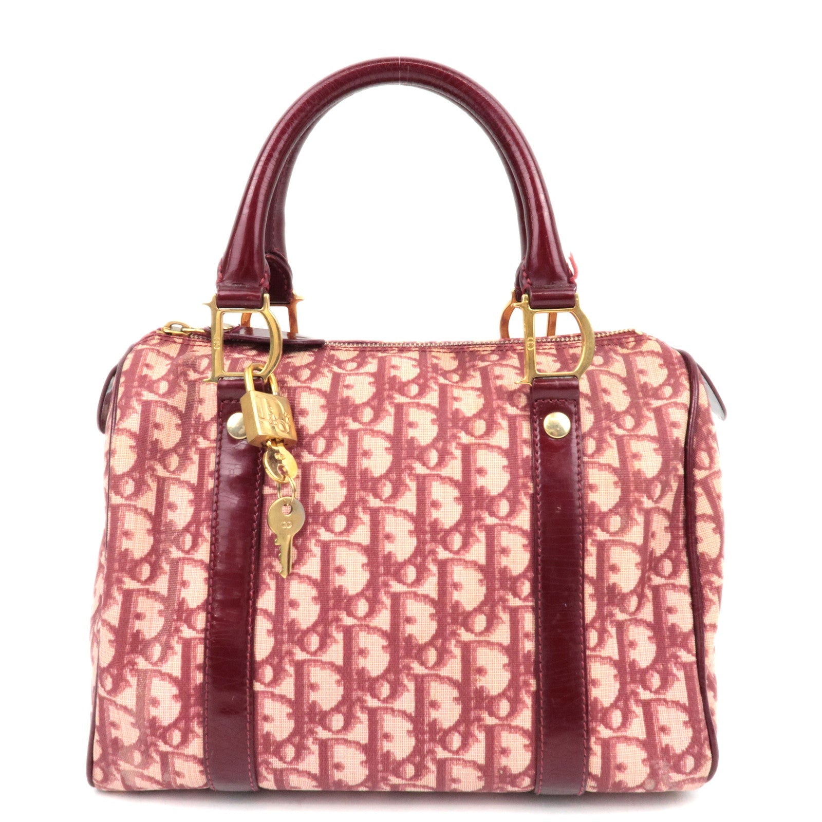 Christian Dior Trotter PVC Patent Leather Boston Bag Bordeaux *Key lock