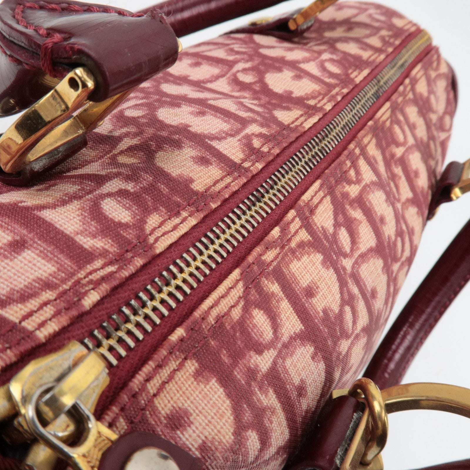 Christian Dior Trotter PVC Patent Leather Boston Bag Bordeaux *Key lock