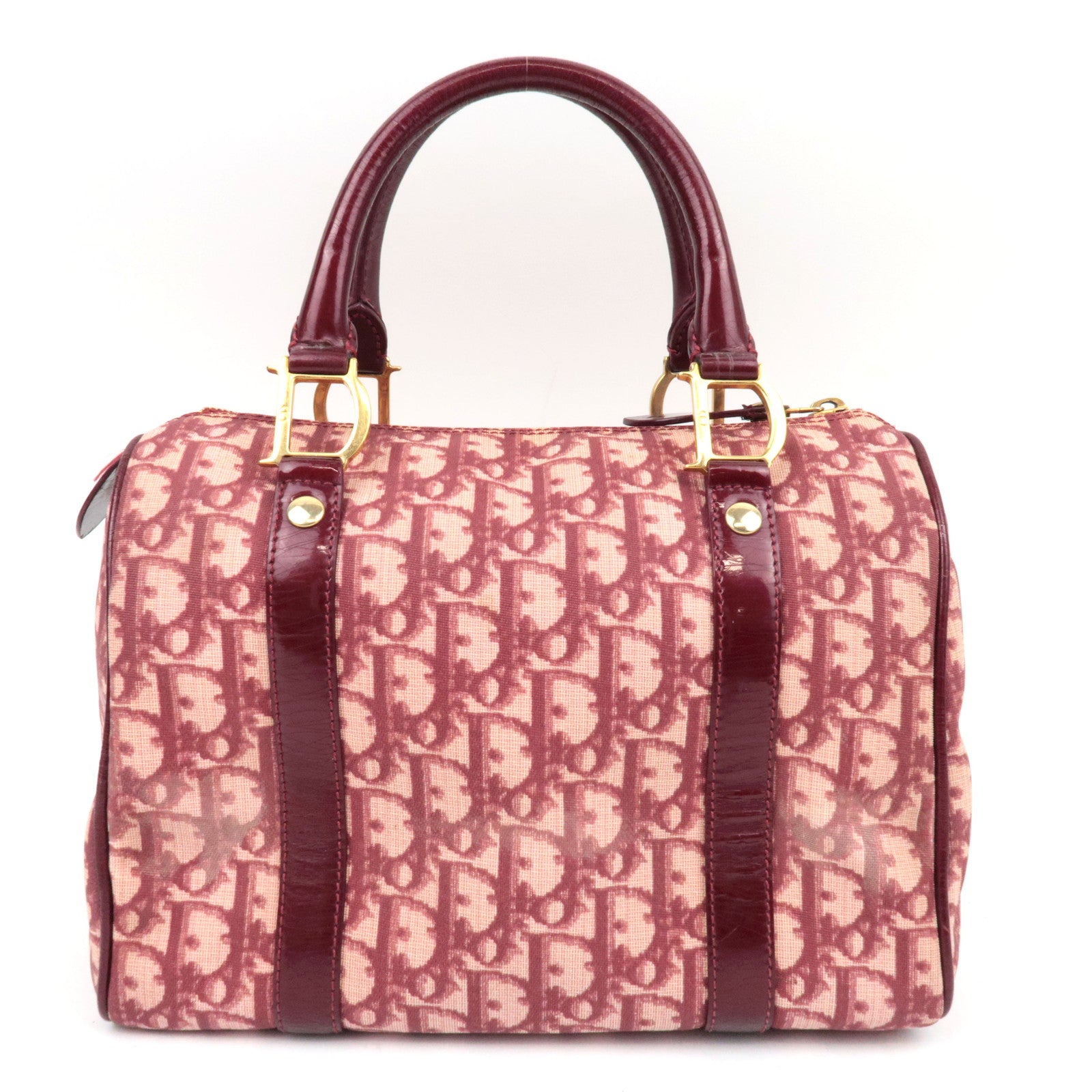 Christian Dior Trotter PVC Patent Leather Boston Bag Bordeaux *Key lock