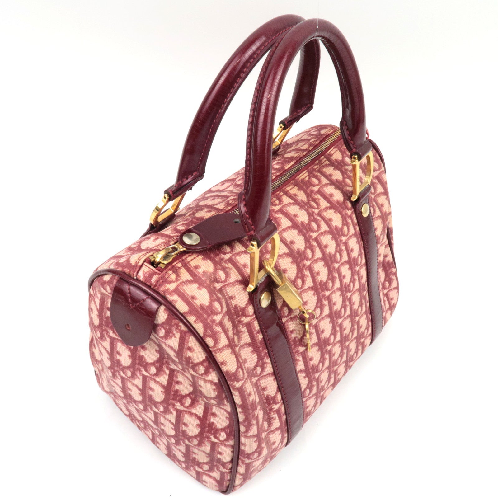 Christian Dior Trotter PVC Patent Leather Boston Bag Bordeaux *Key lock