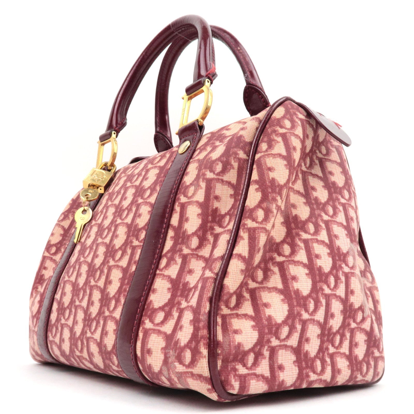 Christian Dior Trotter PVC Patent Leather Boston Bag Bordeaux *Key lock