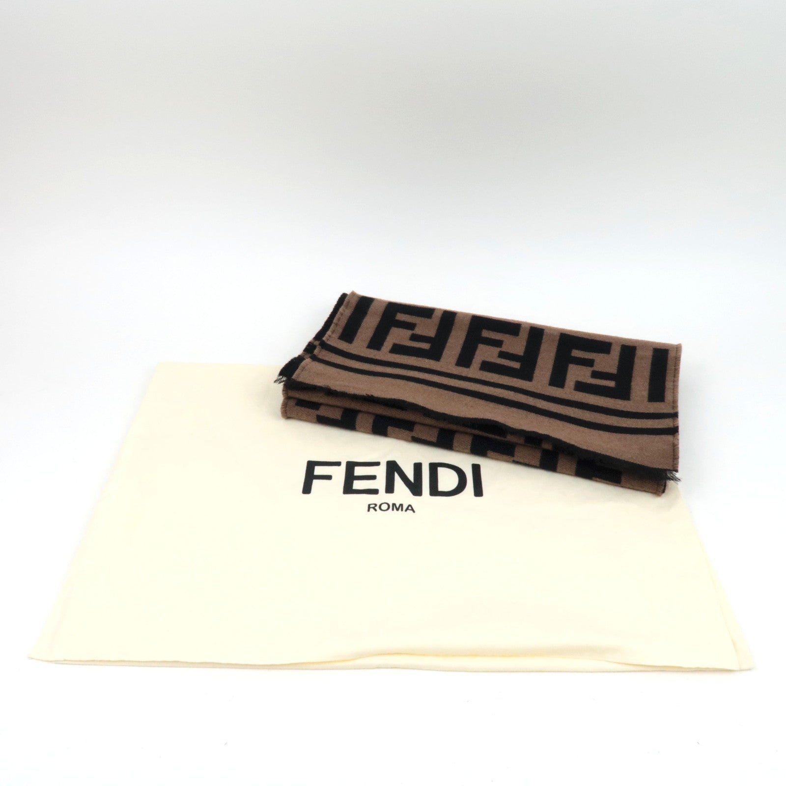 FENDI Zucca Wollen Sjaal Bruin Zwart FXS424 *Stofzak