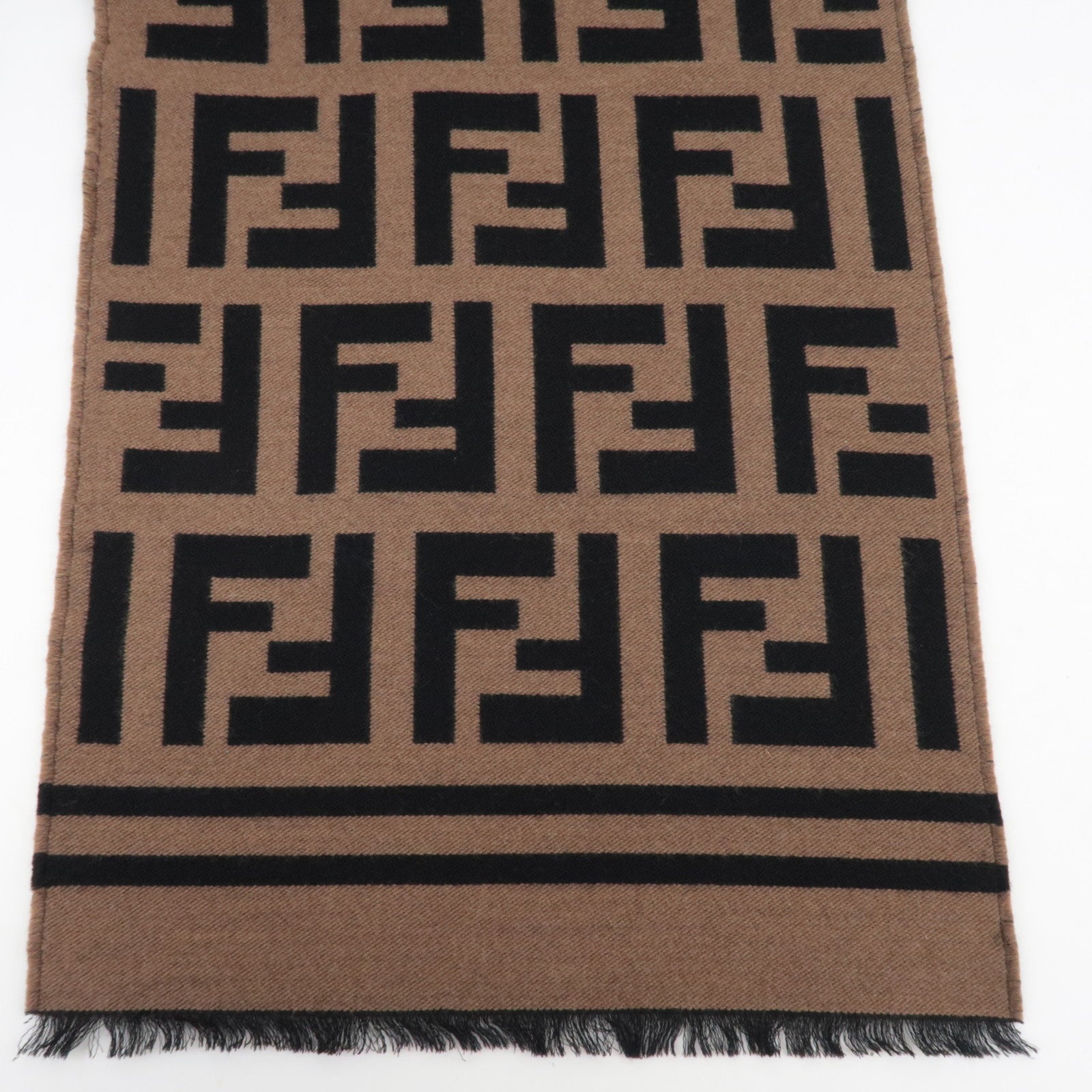 FENDI Zucca Wool Scarf Brown Black FXS424 *Dust bag