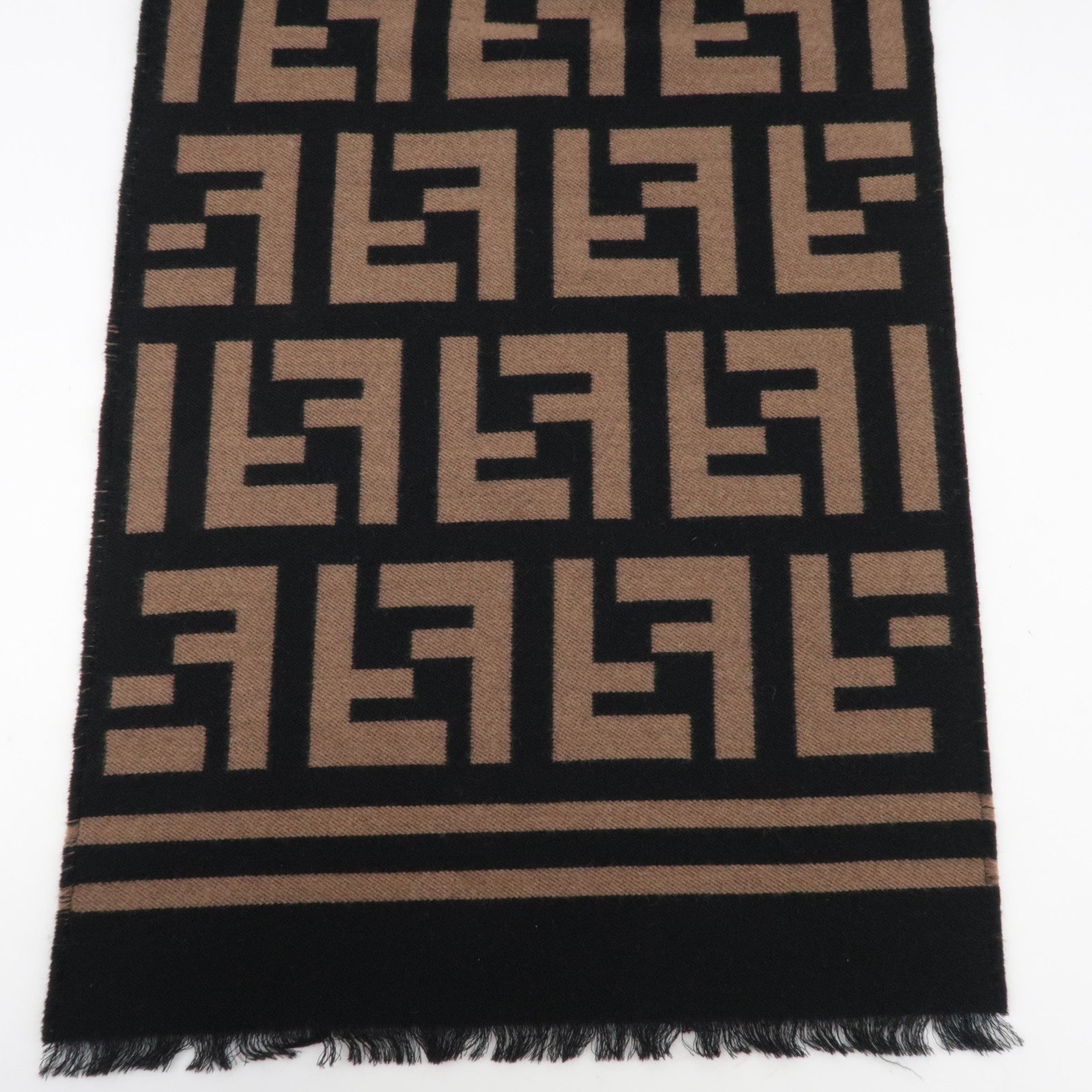 FENDI Zucca Wollen Sjaal Bruin Zwart FXS424 *Stofzak