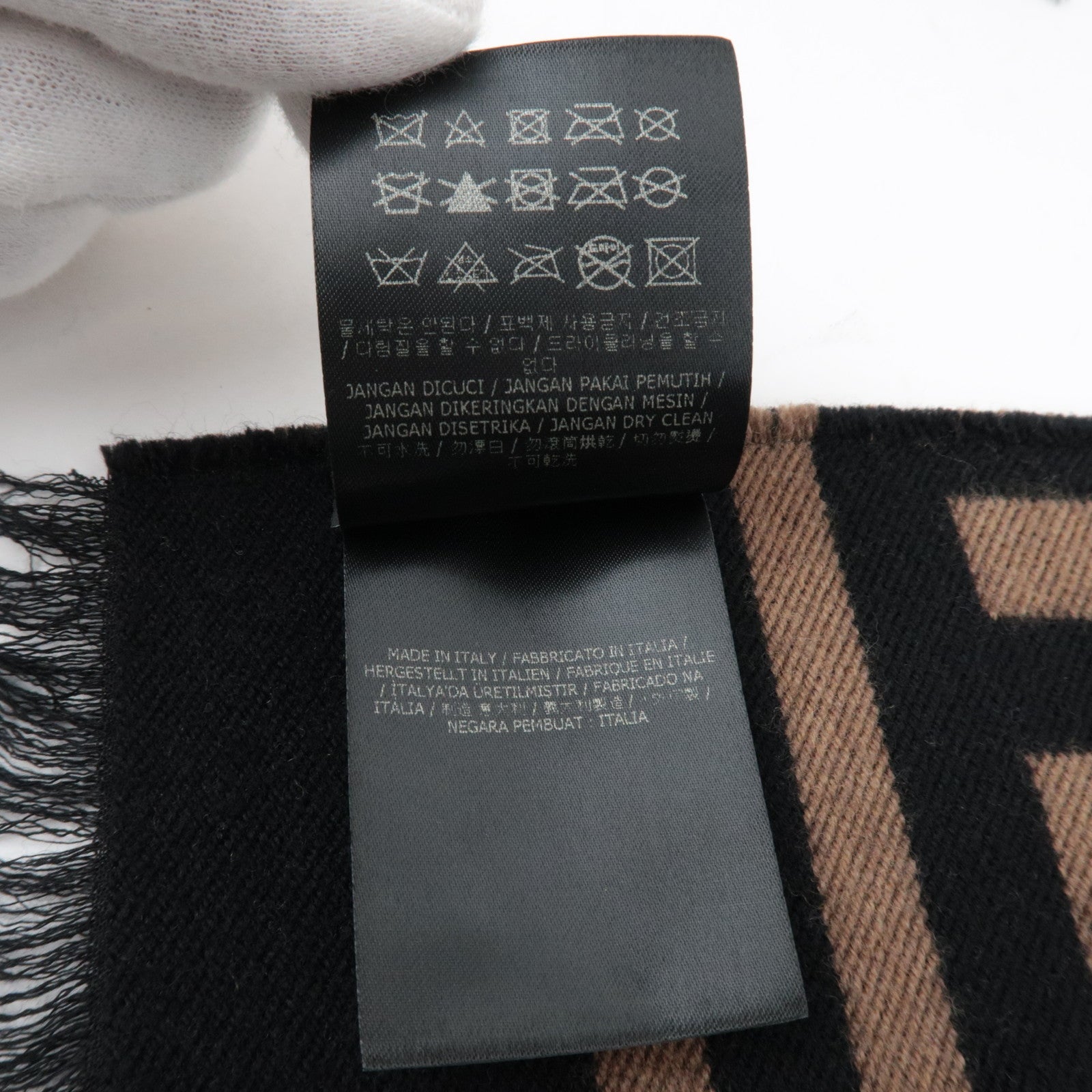 FENDI Zucca Wollen Sjaal Bruin Zwart FXS424 *Stofzak