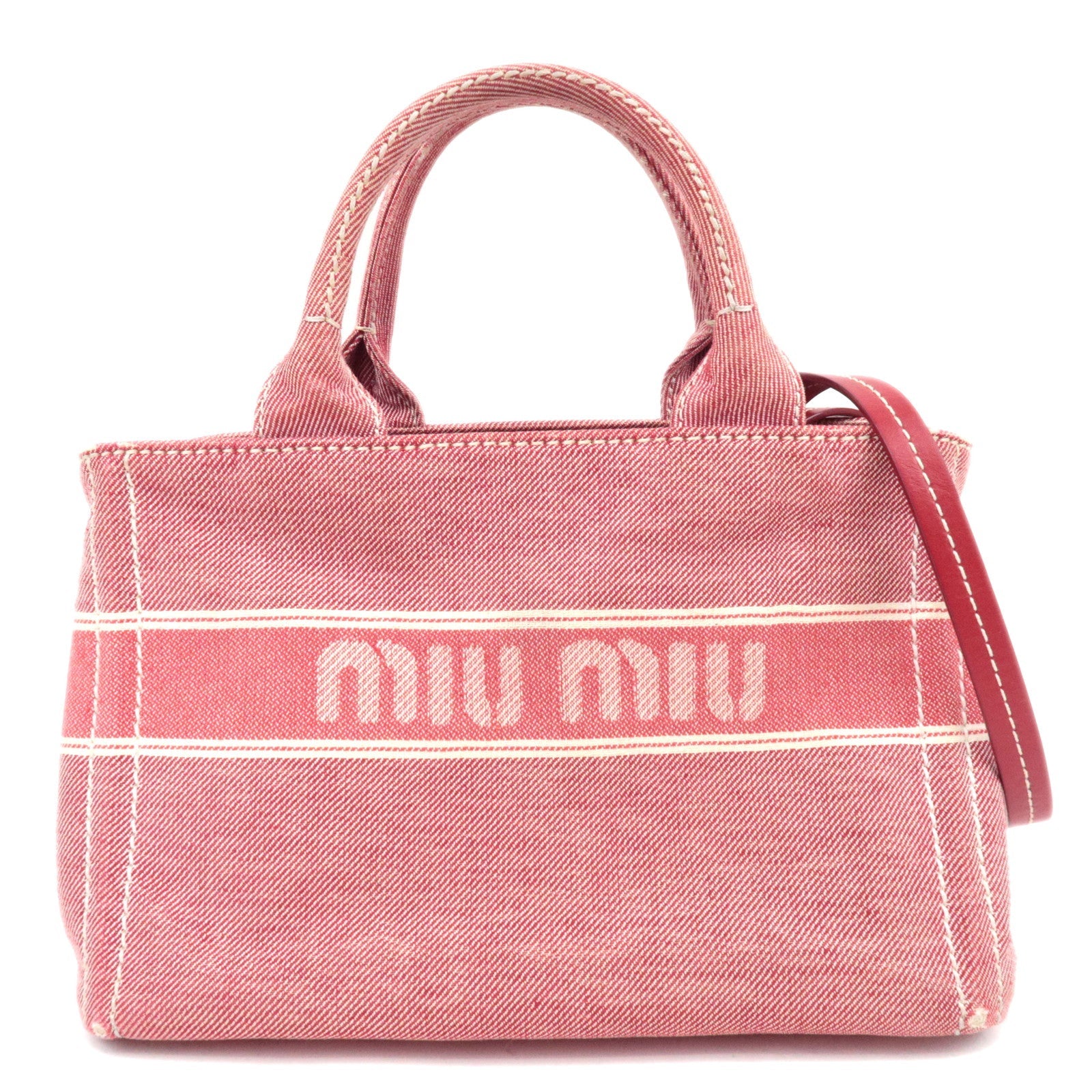 MIU MIU Denim 2WAY Tote Bag Red 5BA219 *Strap