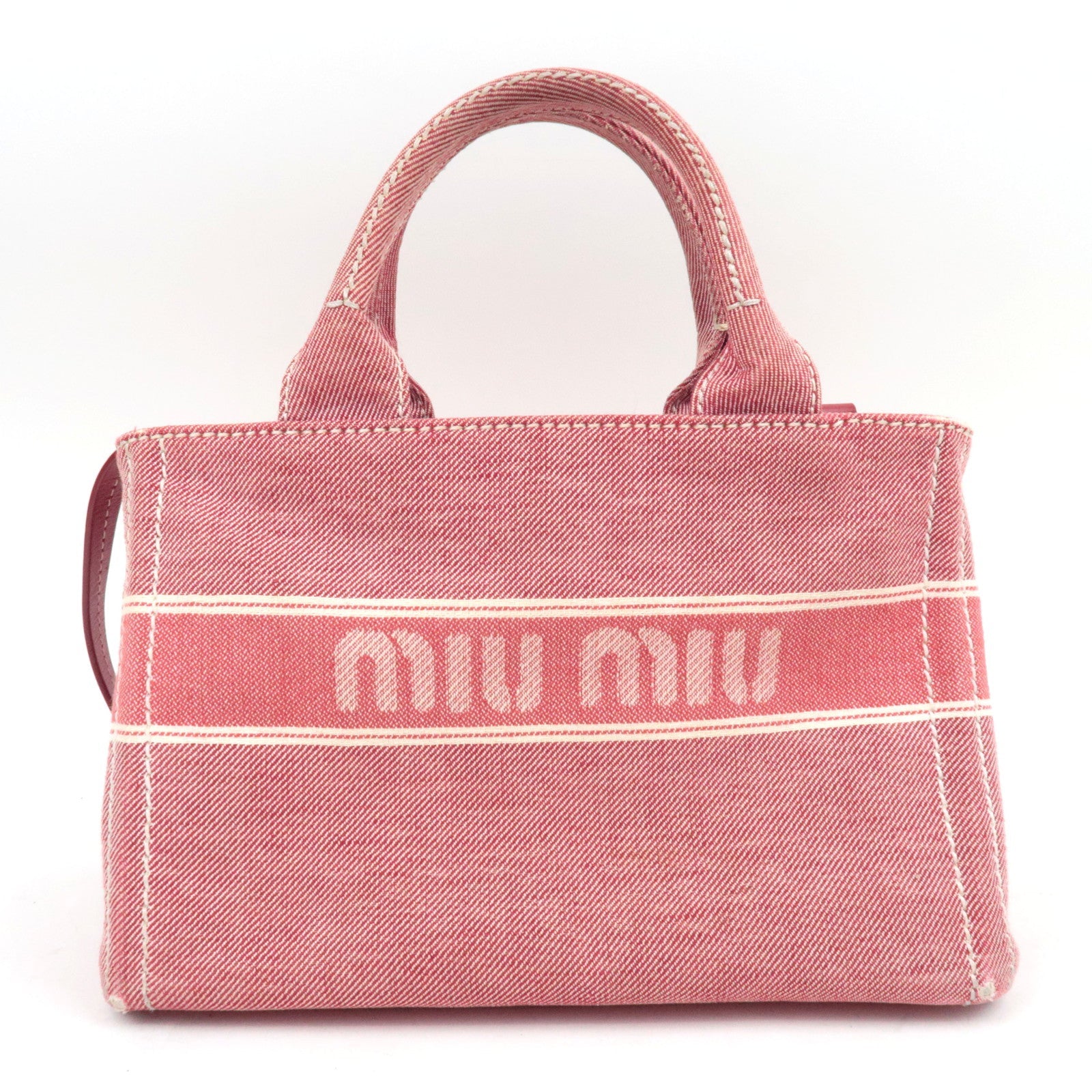 MIU MIU Denim 2WAY Tote Bag Red 5BA219 *Strap