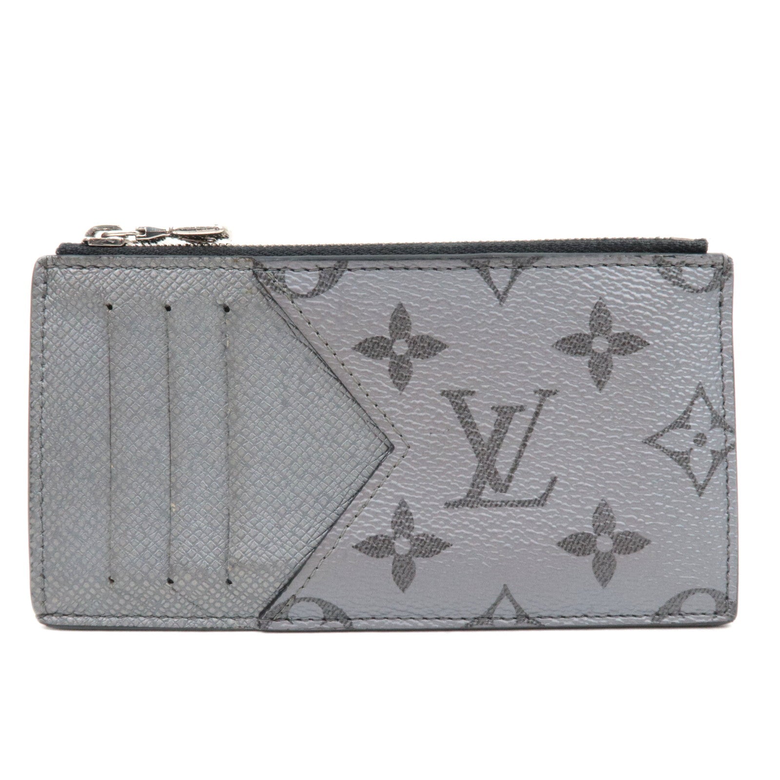 Louis Vuitton Monogram Taigarama Coin Card Case Silver M30839/IC Chip