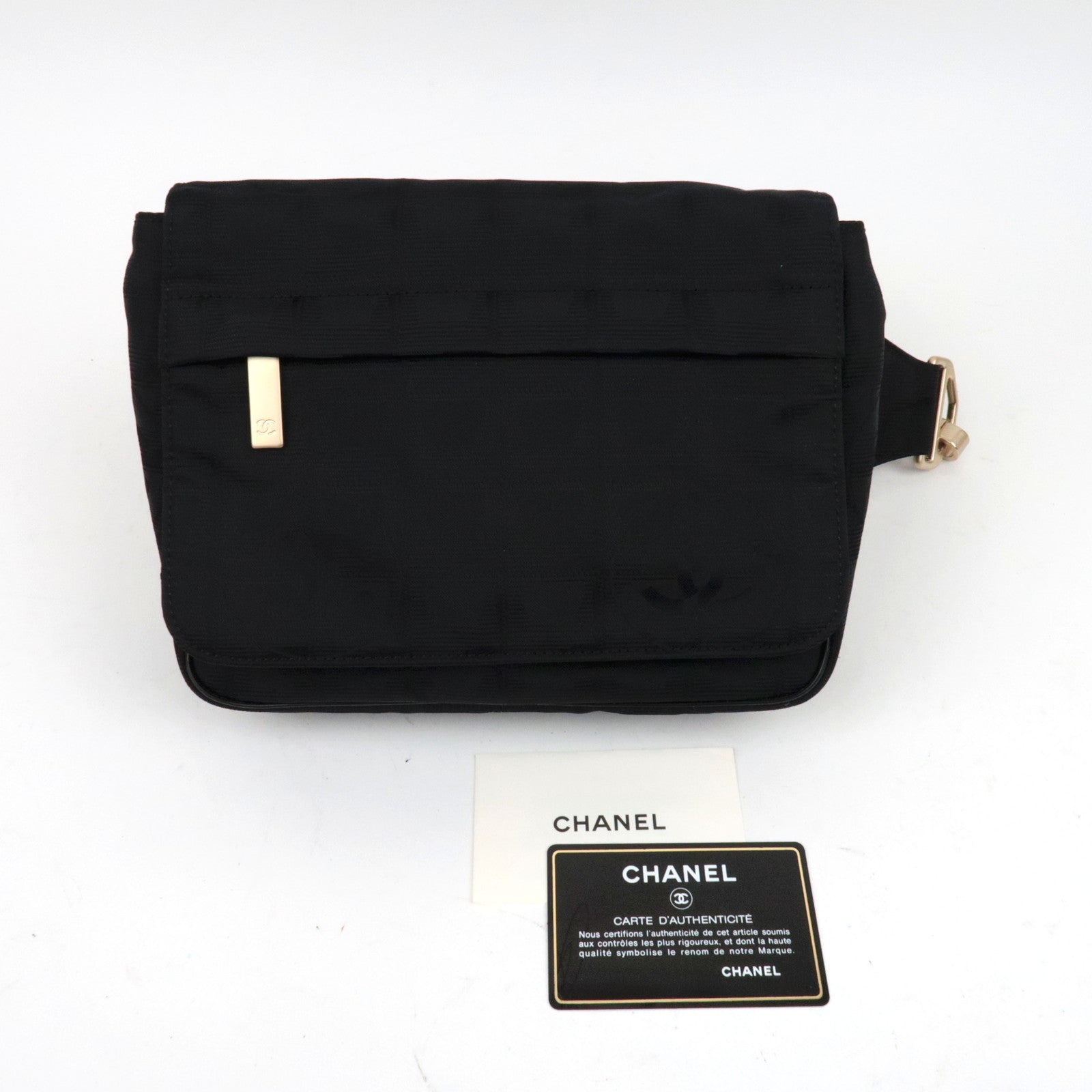 CHANEL New Travel Line Nylon Jacquard Waist Bag Black *G Card