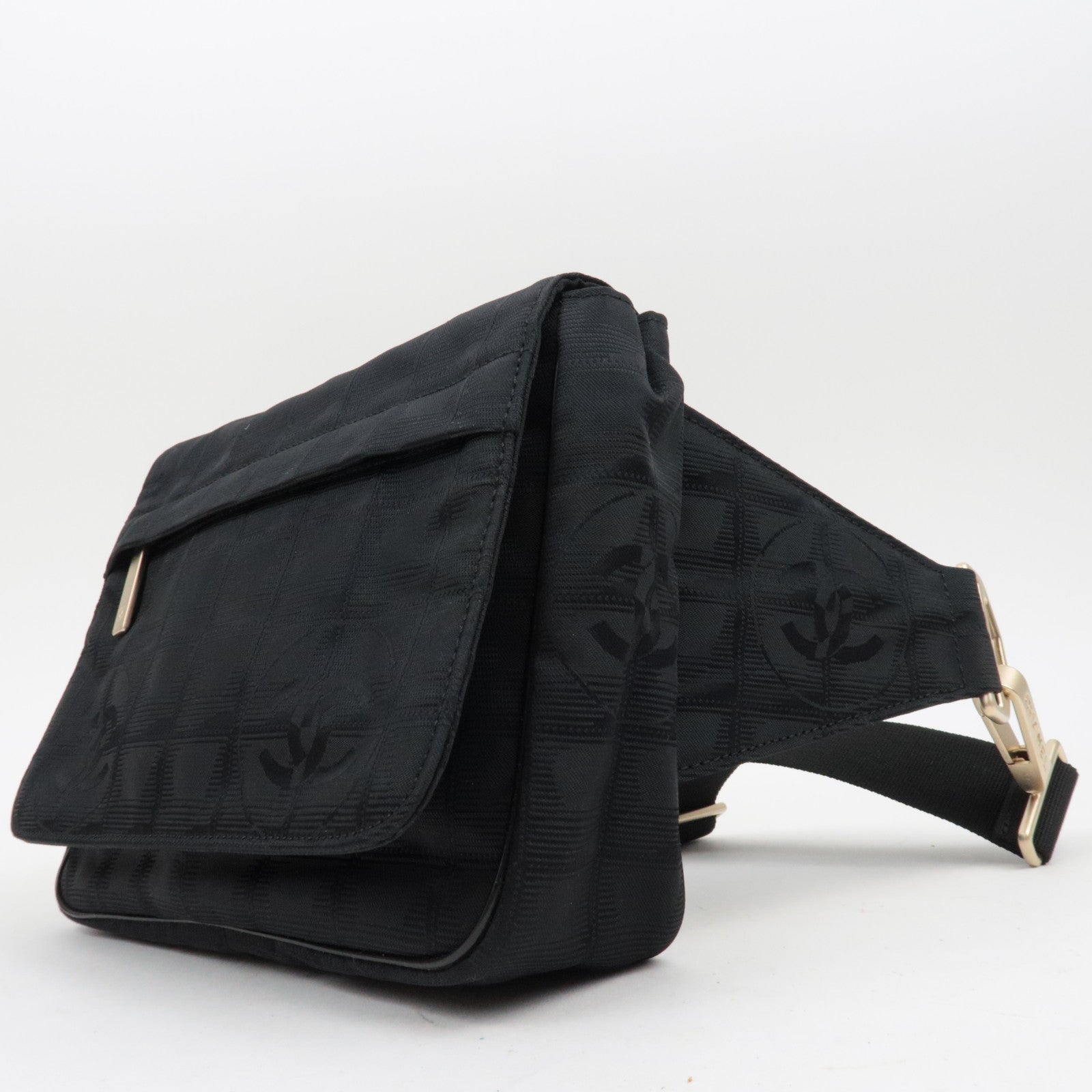 CHANEL New Travel Line Nylon Jacquard Waist Bag Black *G Card