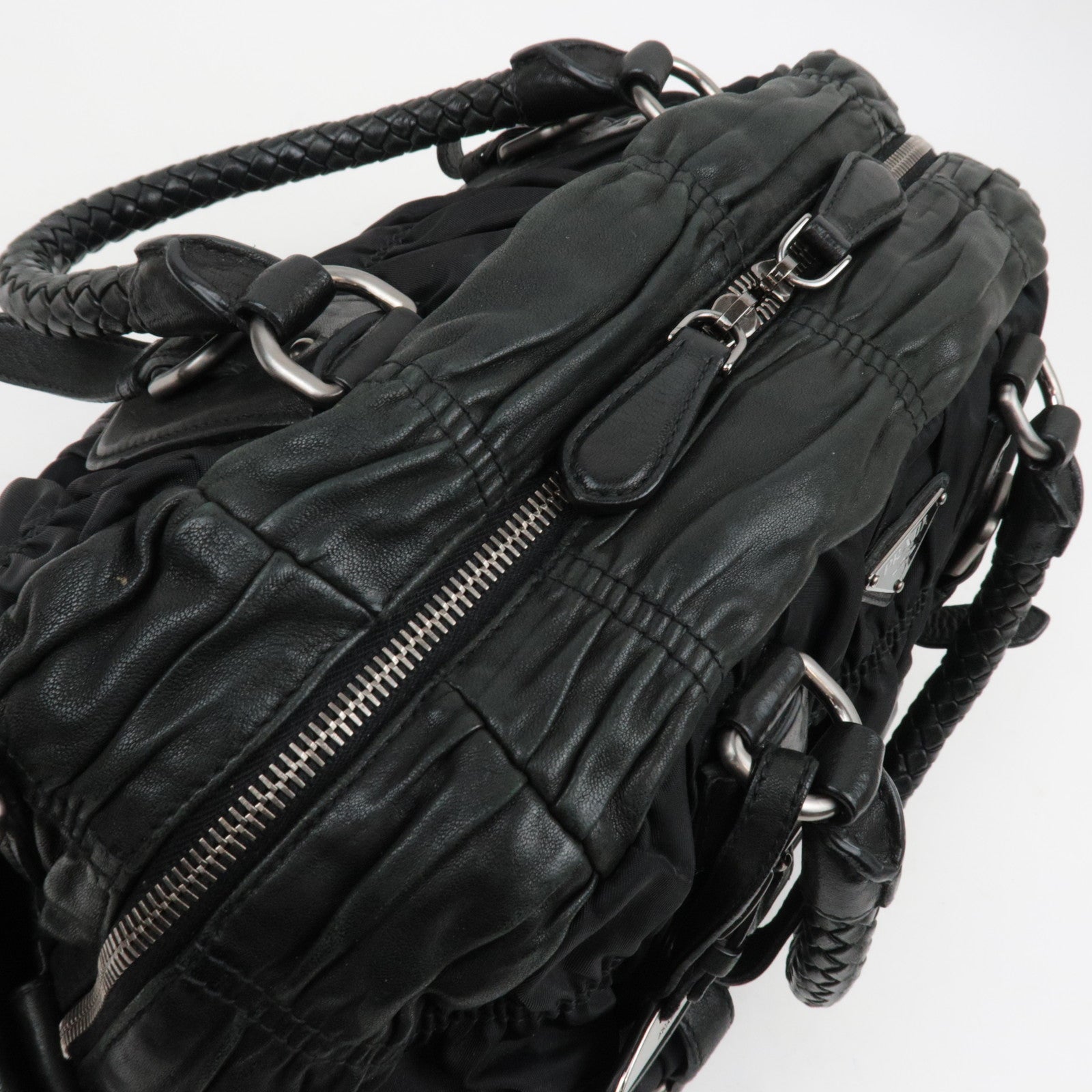 PRADA Nylon Gathered 2WAY Hand Bag Black BL0397 ※Dust Bag, Strap, G card, Name tag
