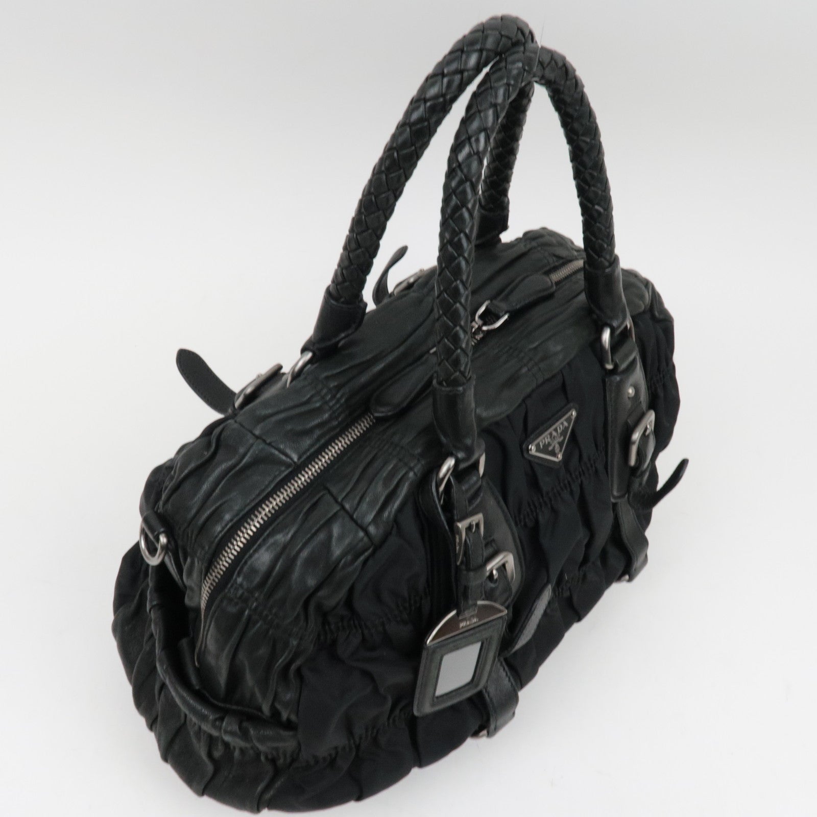 PRADA Nylon Gathered 2WAY Hand Bag Black BL0397 ※Dust Bag, Strap, G card, Name tag