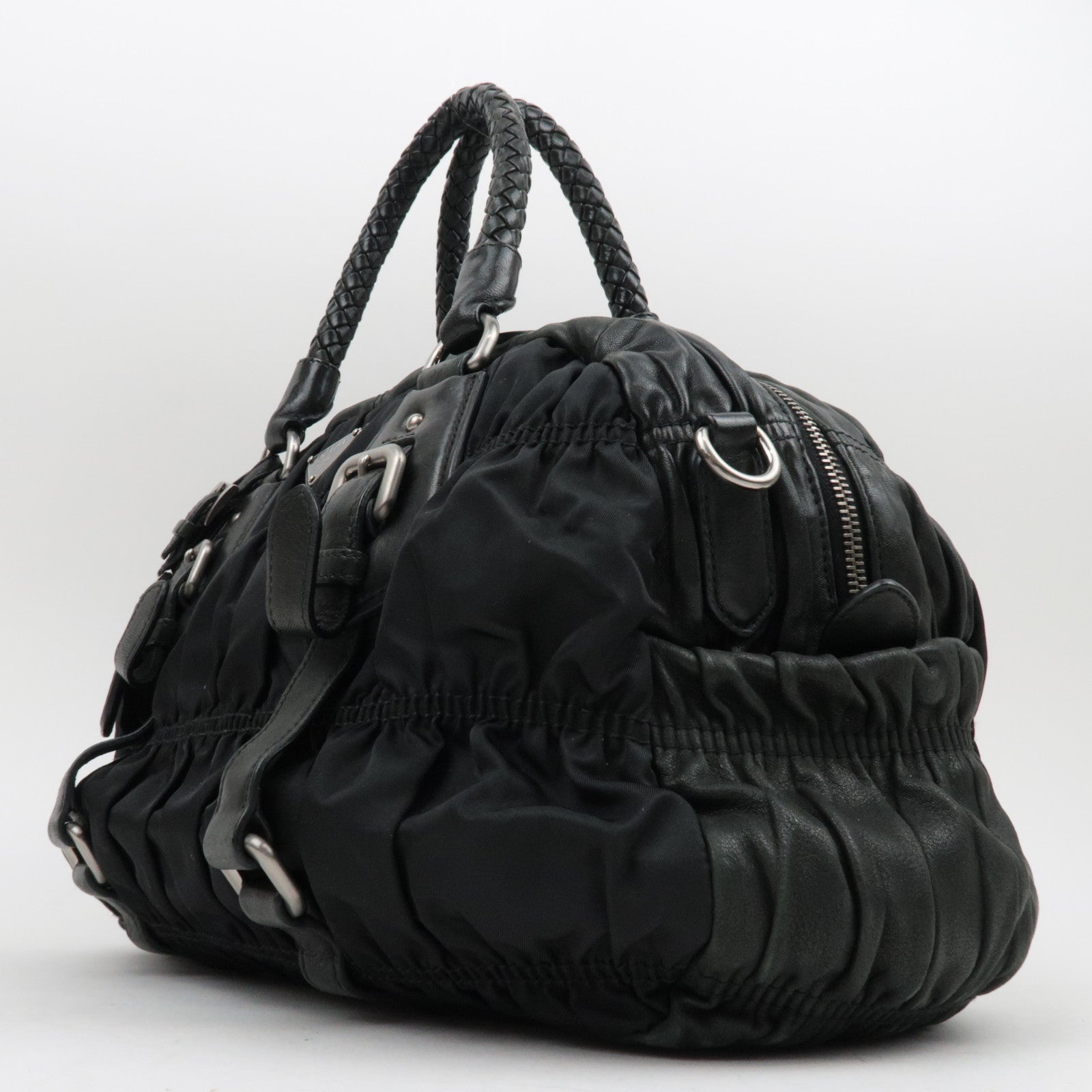 PRADA Nylon Gathered 2WAY Hand Bag Black BL0397 ※Dust Bag, Strap, G card, Name tag