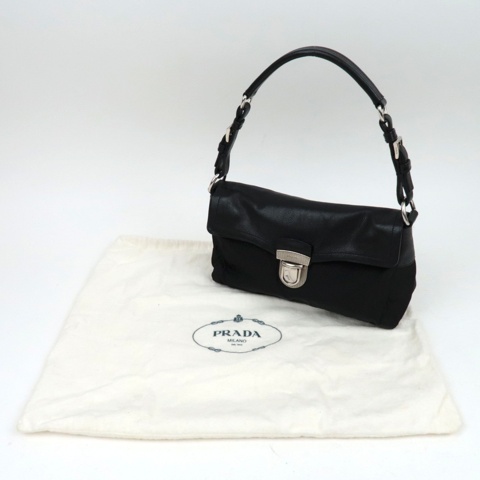 PRADA Leather One Shoulder Bag Black ※Dust Bag