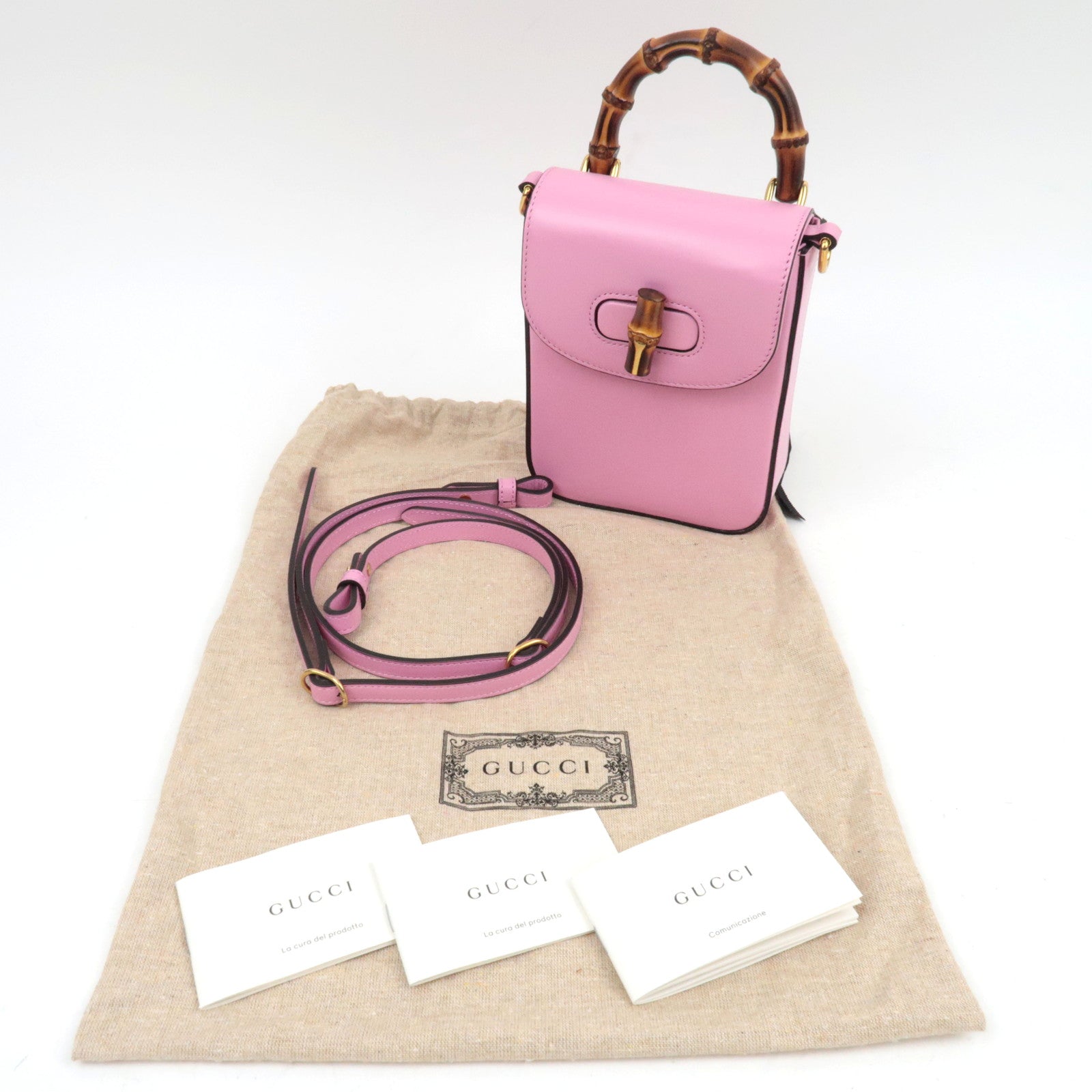 GUCCI Bamboo Mini 3WAY Shoulder Bag Pink 702106 *Dust bag, Strap