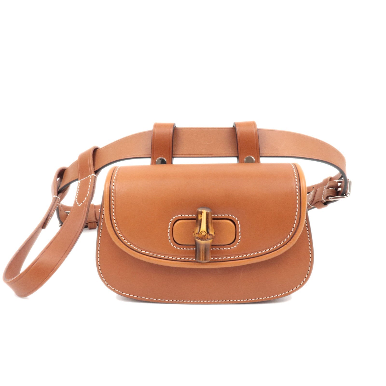 GUCCI Bamboo 1947 Leather 2WAY Mini Belt Bag Brown 681137 *Dust Bag
