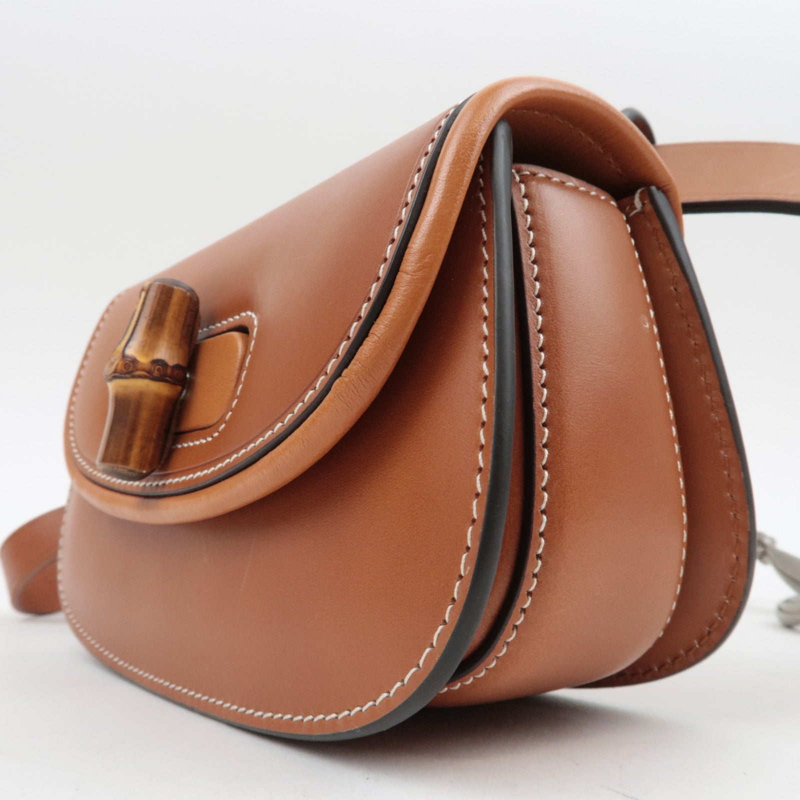 GUCCI Bamboo 1947 Leather 2WAY Mini Belt Bag Brown 681137 *Dust Bag