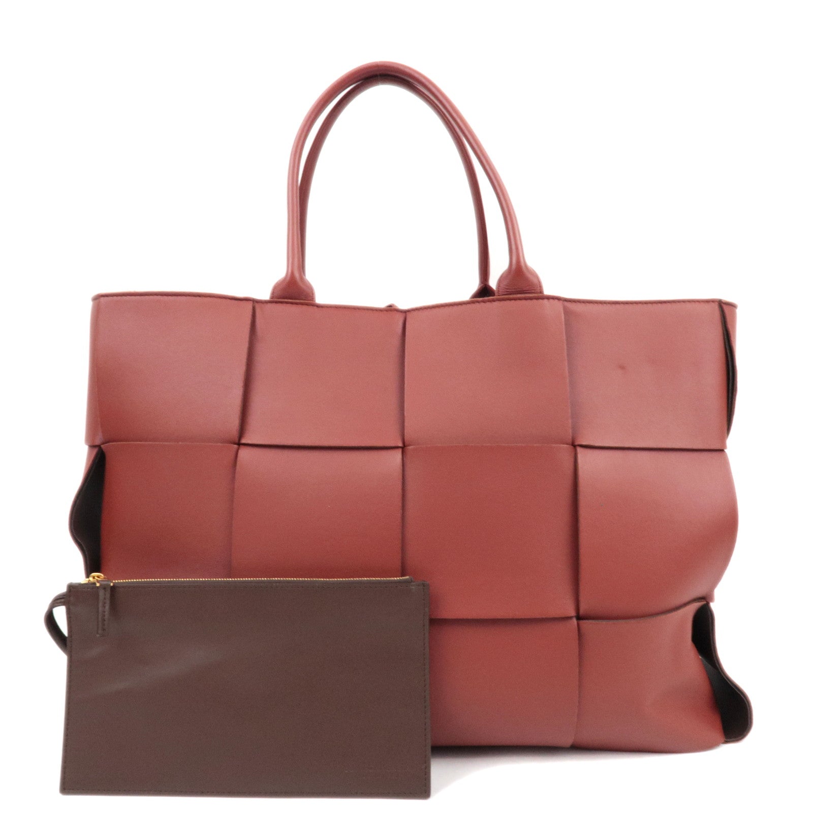 BOTTEGA VENETA Maxi Intrecciato Leather Large Arco Tote Bag Brown *Dust Bag, Pouch