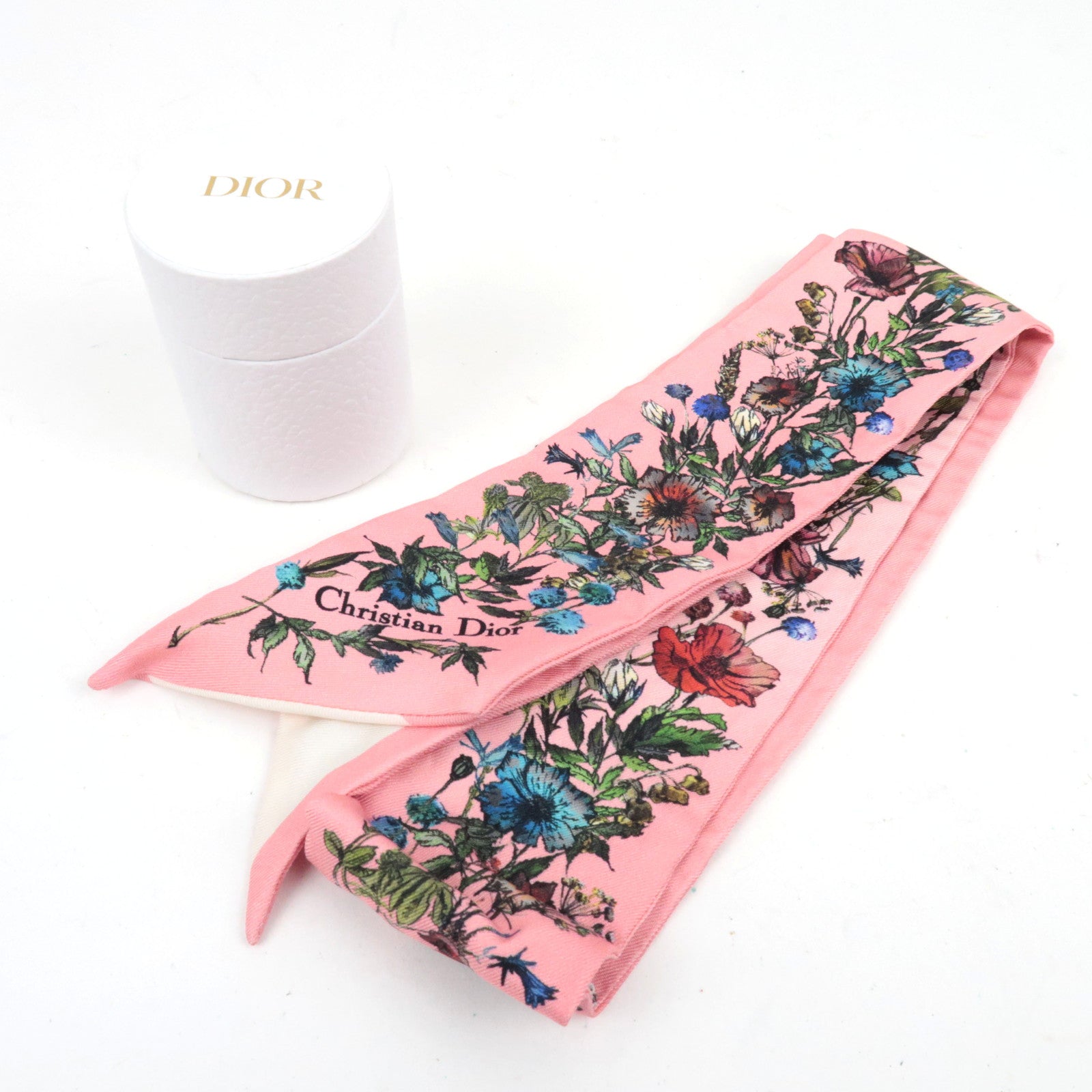 Christian Dior Twilly Scarf Silk 100% White Pink *Box