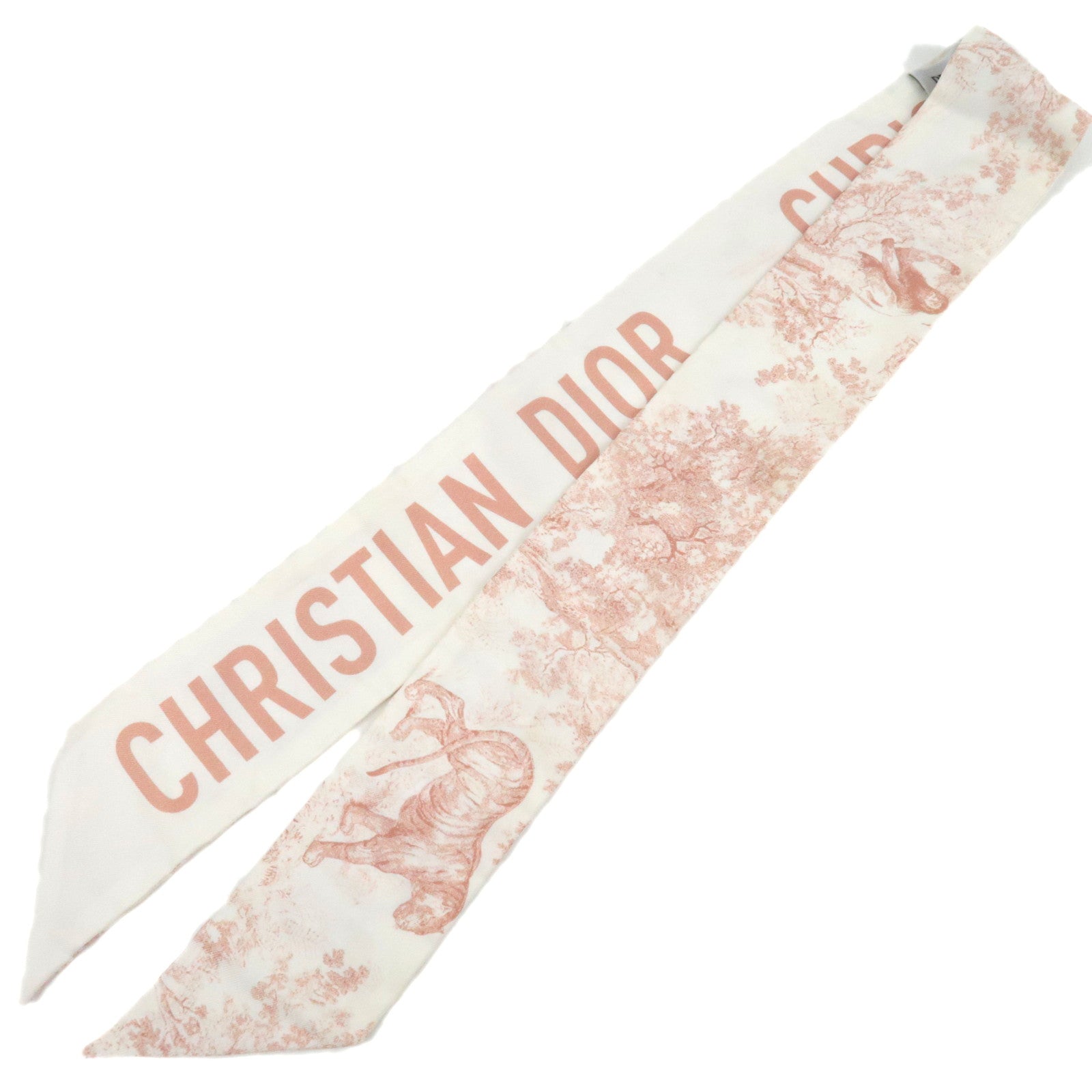 Christian Dior Twilly Scarf Silk 100% White Pink *Box70568