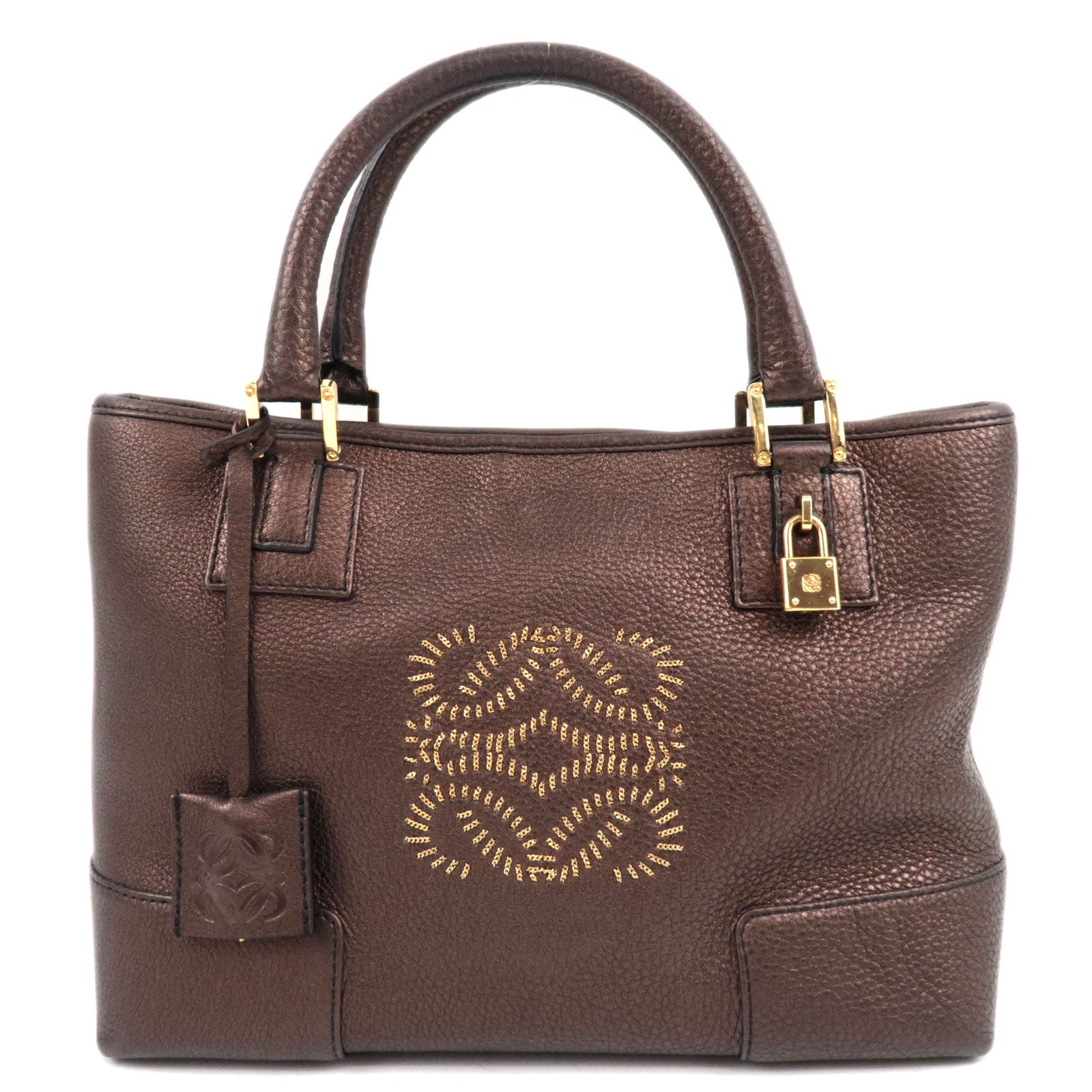 LOEWE Anagram Leather Amazona 28 Fusta Hand Bag Bronze *Crochette, Key Lock70749