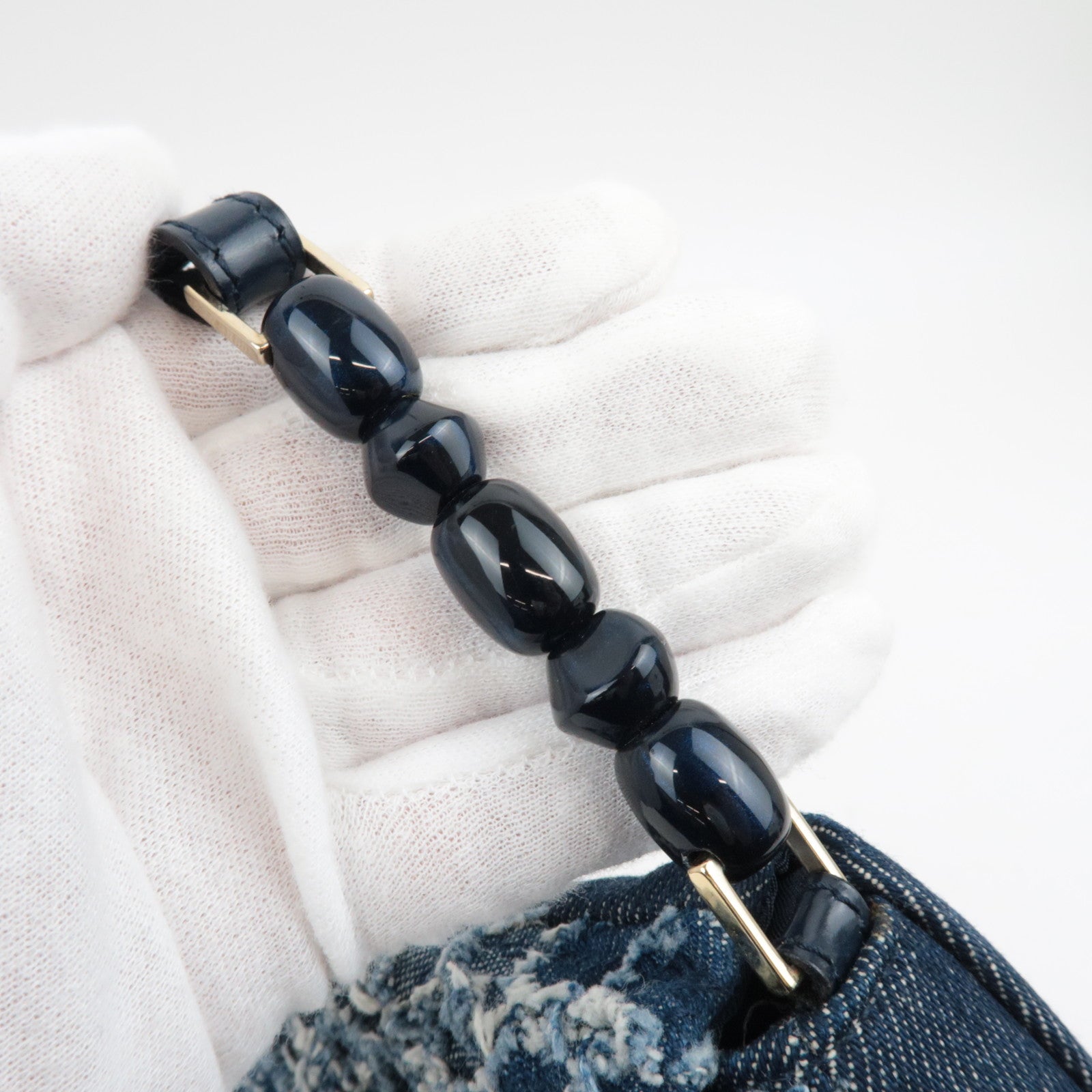 Christinan Dior Maris Pearl Denim One Shoulder Bag Denim Blue