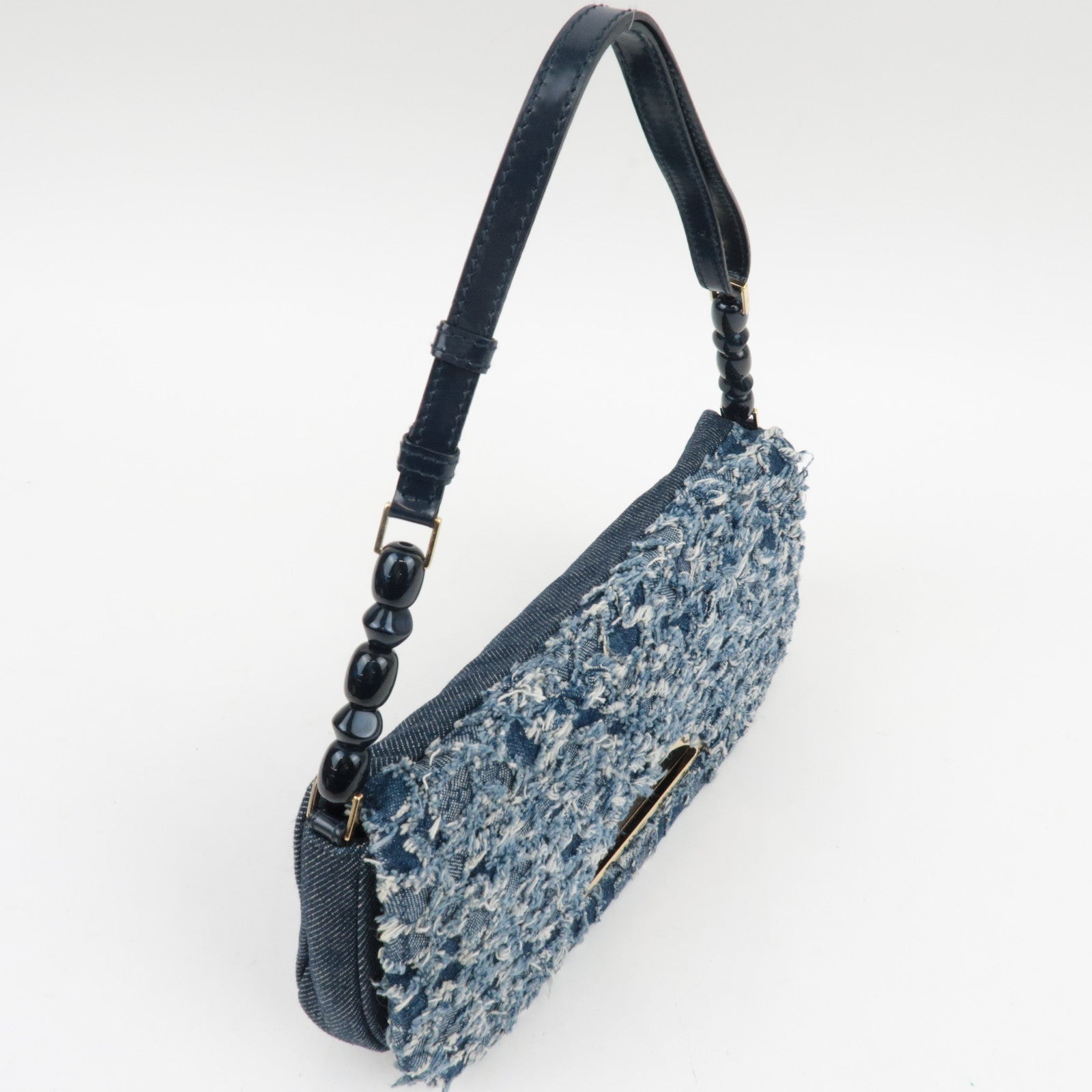Christinan Dior Maris Pearl Denim One Shoulder Bag Denim Blue