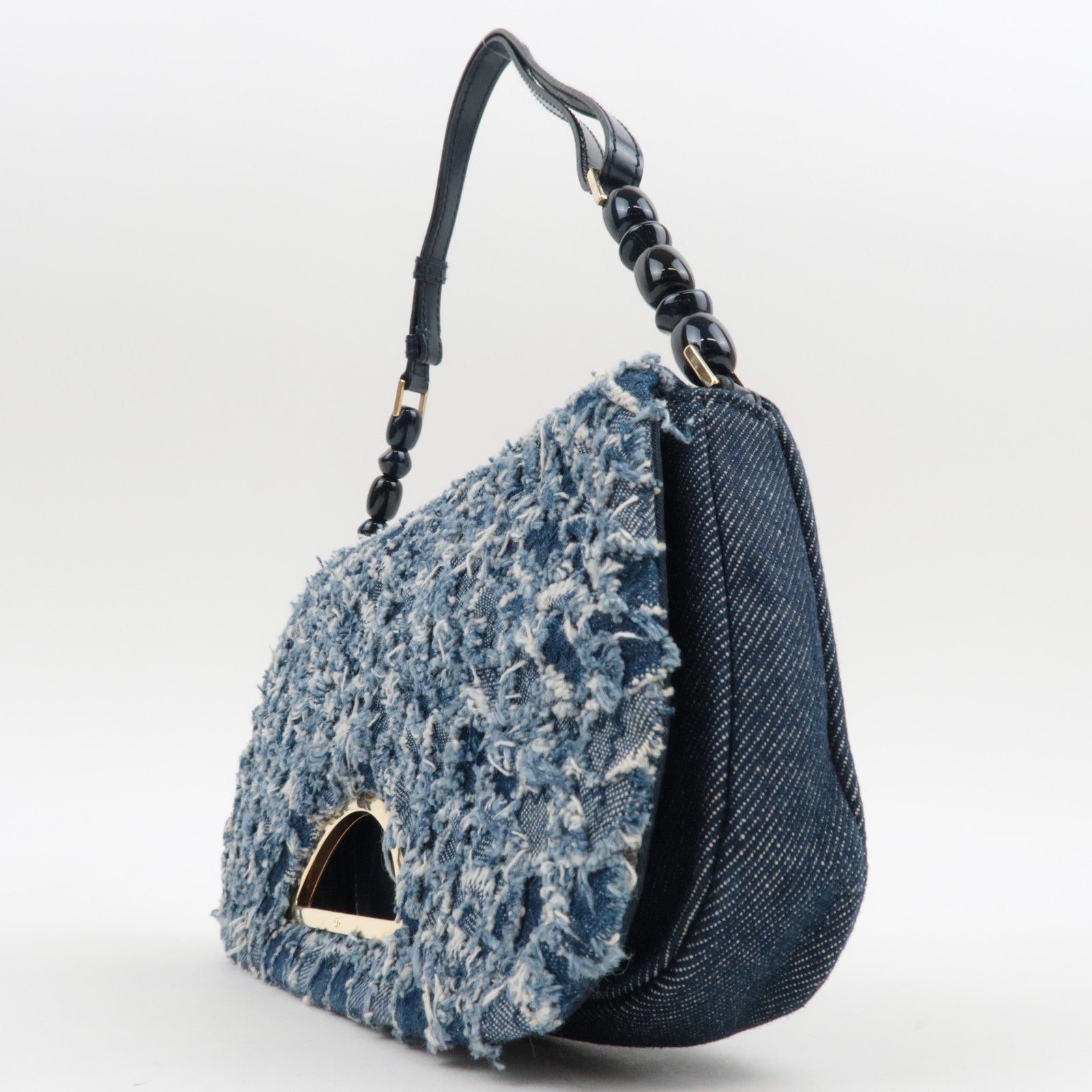 Christinan Dior Maris Pearl Denim One Shoulder Bag Denim Blue