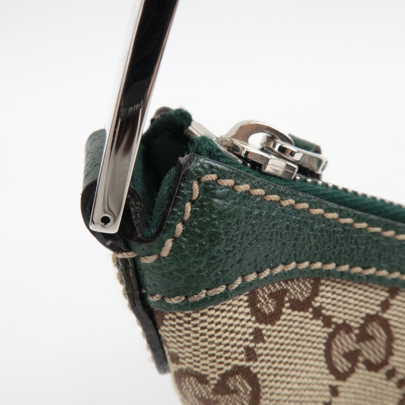 GUCCI Sherry GG Canvas Leather One Shoulder Bag Beige Green 145812 *Dust Bag