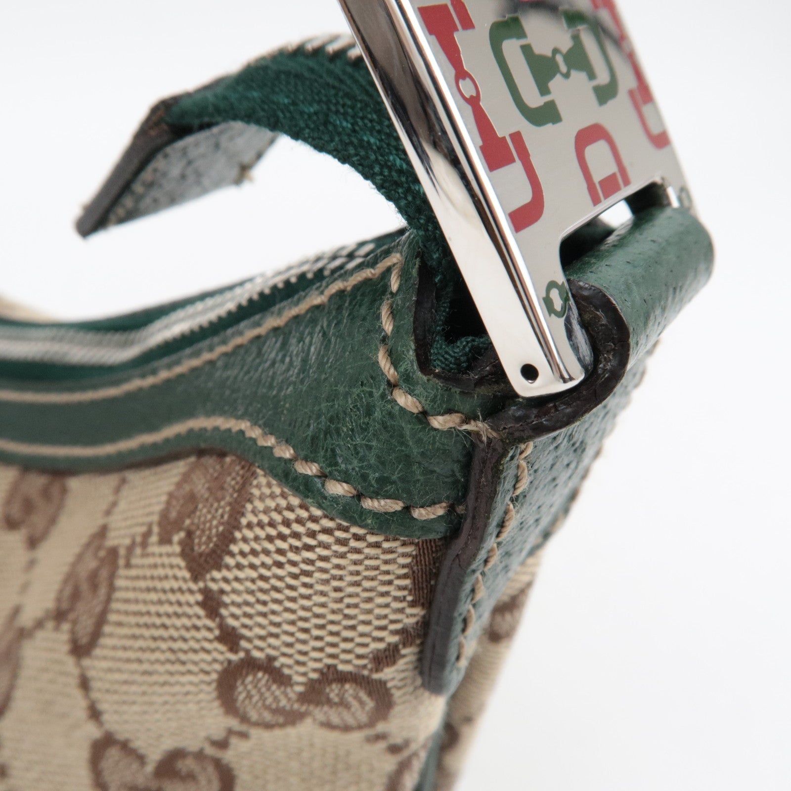 GUCCI Sherry GG Canvas Leather One Shoulder Bag Beige Green 145812 *Dust Bag