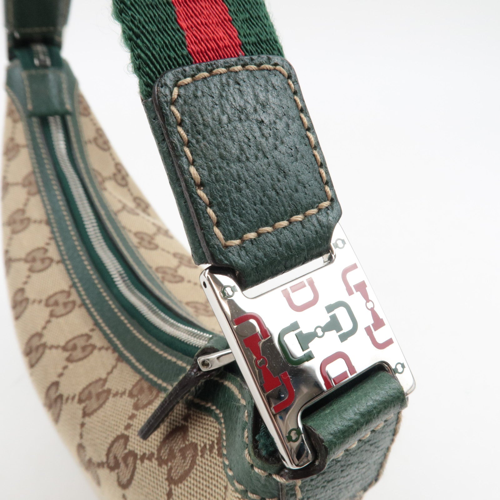 GUCCI Sherry GG Canvas Leather One Shoulder Bag Beige Green 145812 *Dust Bag