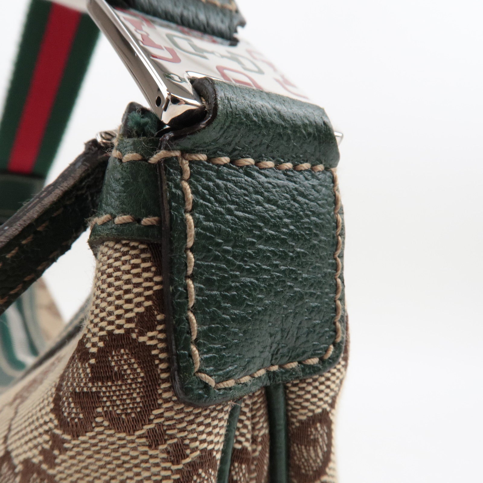 GUCCI Sherry GG Canvas Leather One Shoulder Bag Beige Green 145812 *Dust Bag