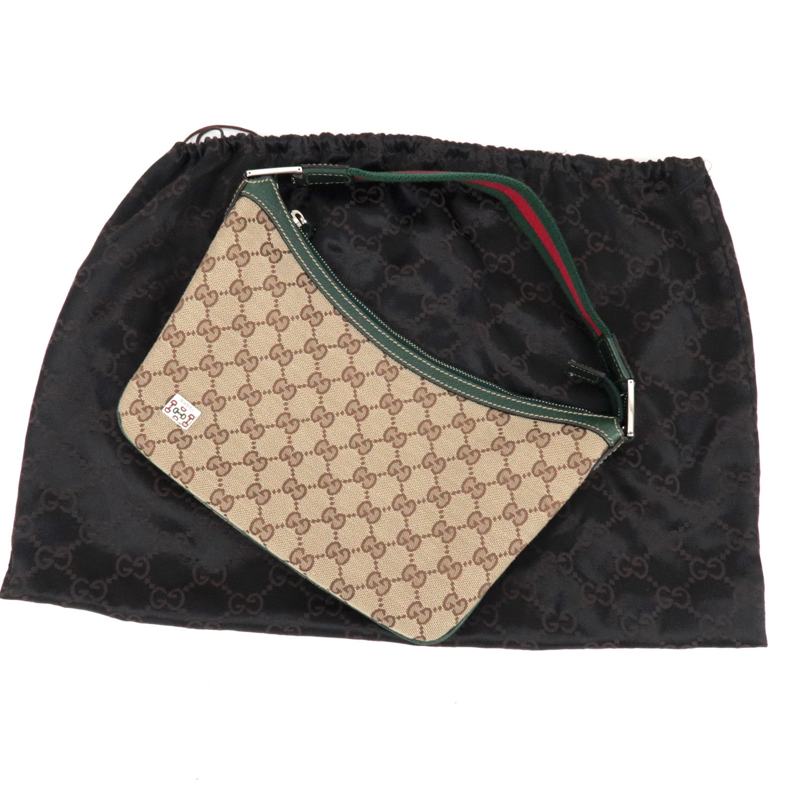GUCCI Sherry GG Canvas Leather One Shoulder Bag Beige Green 145812 *Dust Bag