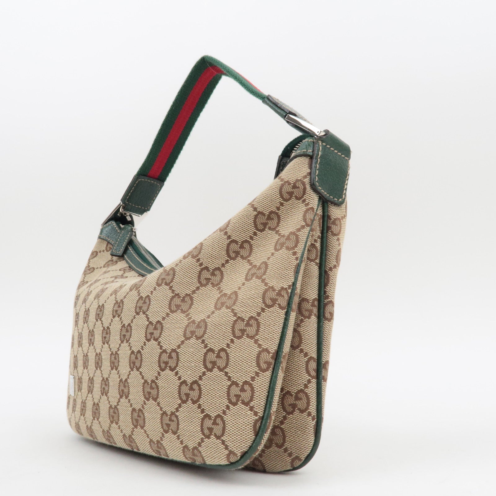 GUCCI Sherry GG Canvas Leather One Shoulder Bag Beige Green 145812 *Dust Bag