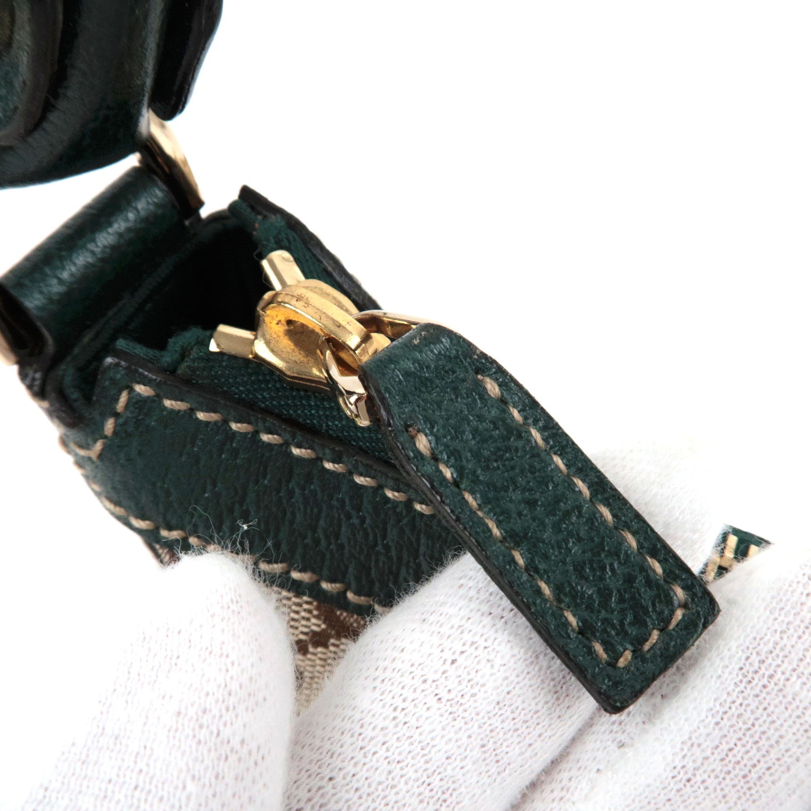 GUCCI GG Canvas leren schoudertas beige groen 146244 *Stofzak