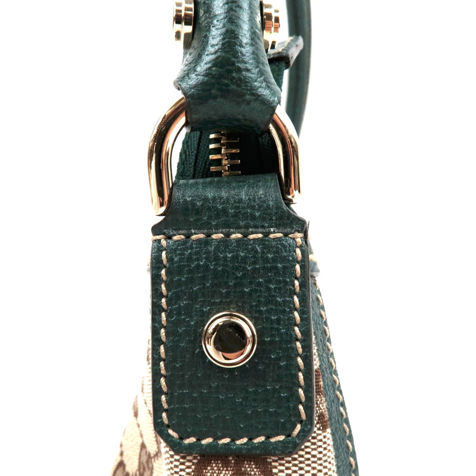 GUCCI GG Canvas leren schoudertas beige groen 146244 *Stofzak