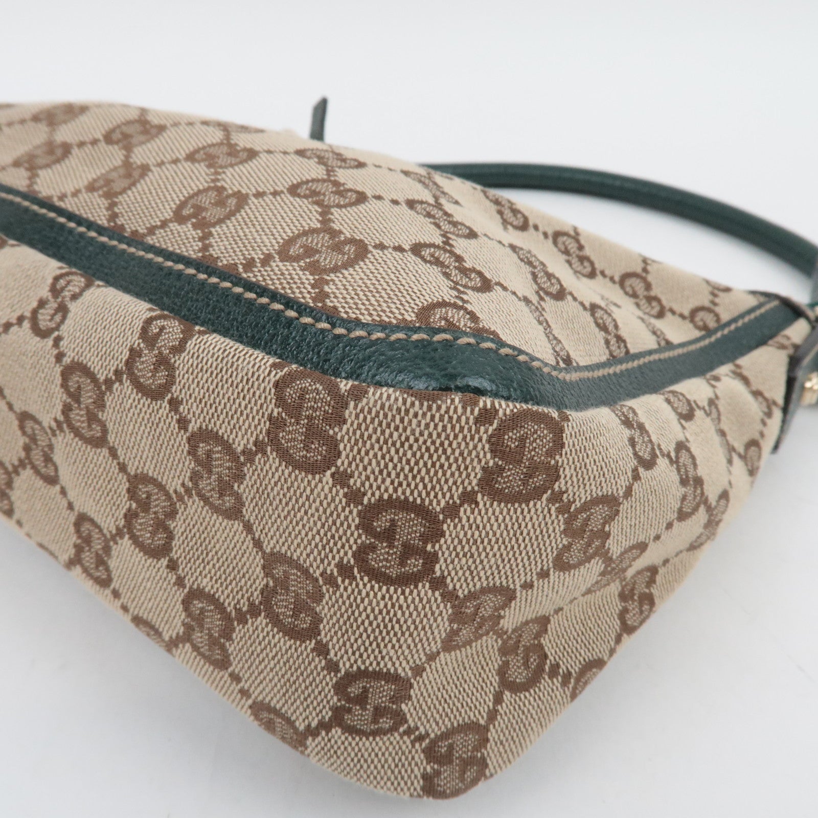 GUCCI GG Canvas leren schoudertas beige groen 146244 *Stofzak