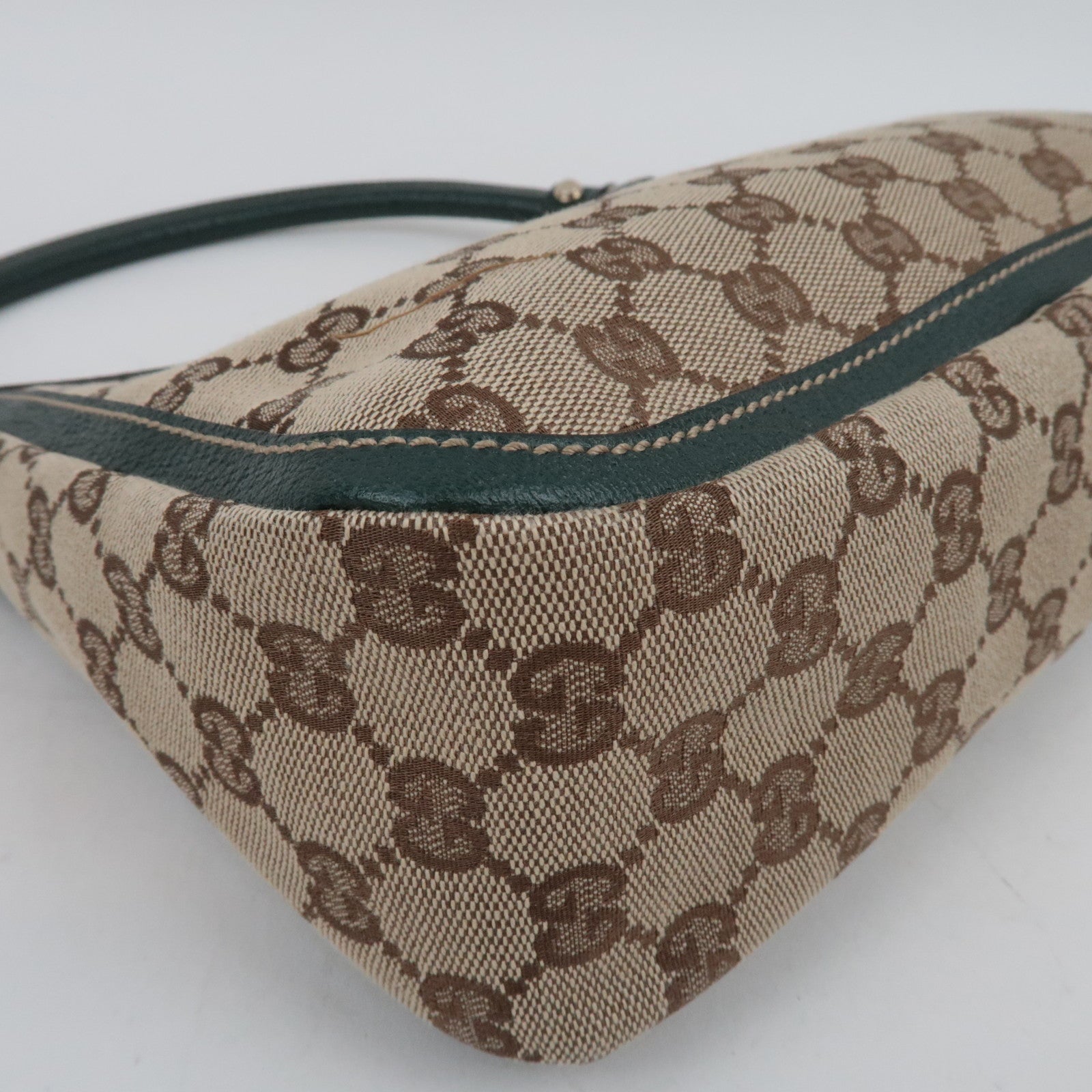 GUCCI GG Canvas leren schoudertas beige groen 146244 *Stofzak